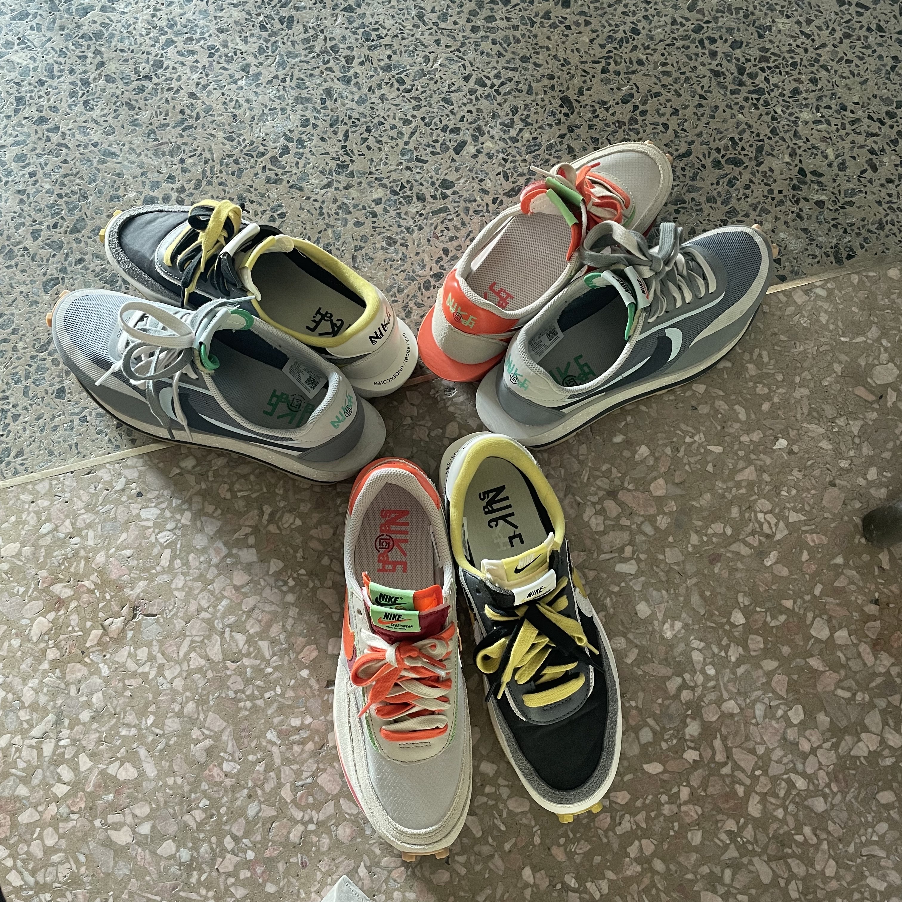 Nike x Sacai x Clot LDWaffle Cool Grey, Nike x Sacai x Undercover LDWaffle Black Bright Citron 착용 스타일