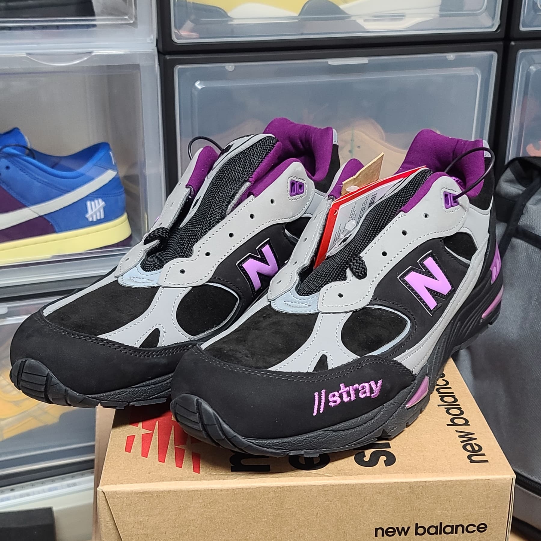 New Balance x Stray Rats 991 Made in UK Black Grey Purple 착용 스타일