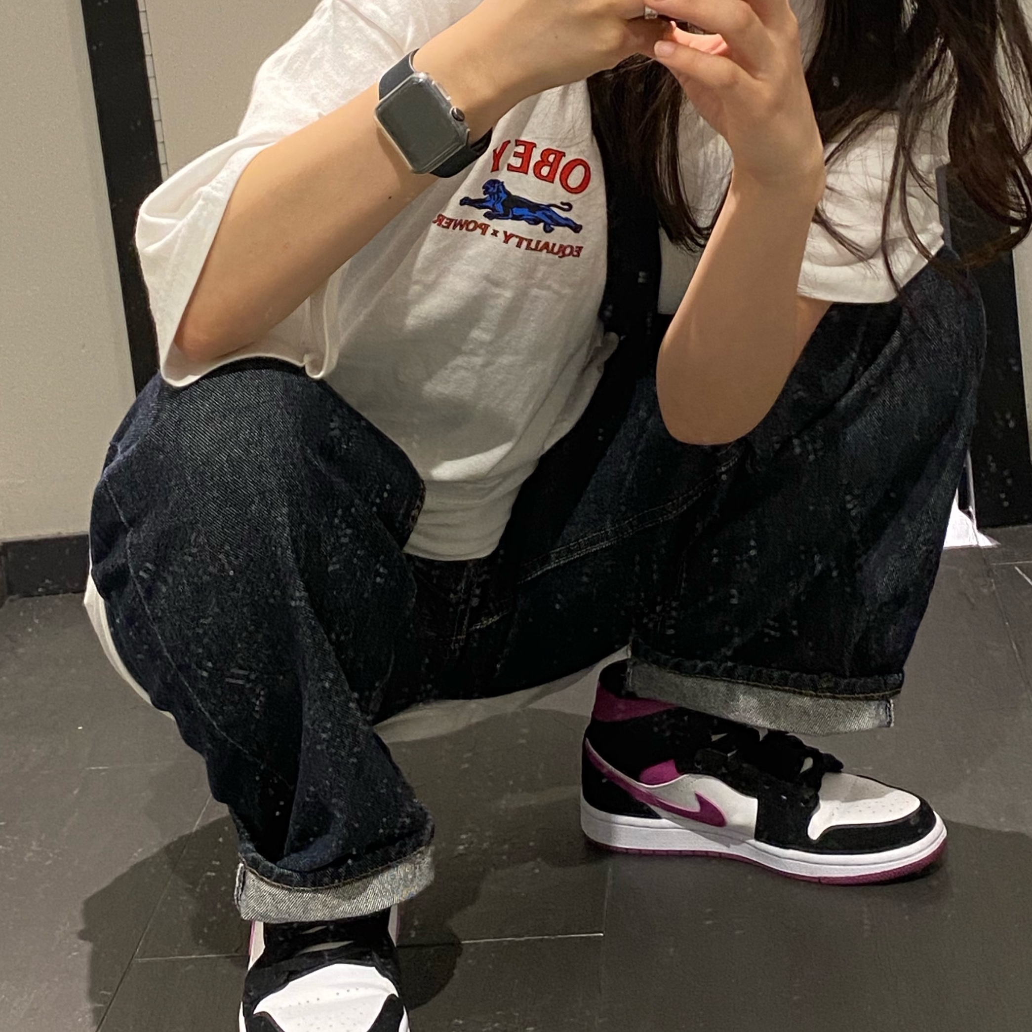 (W) Jordan 1 Mid Cactus Flower 착용 스타일 - 2
