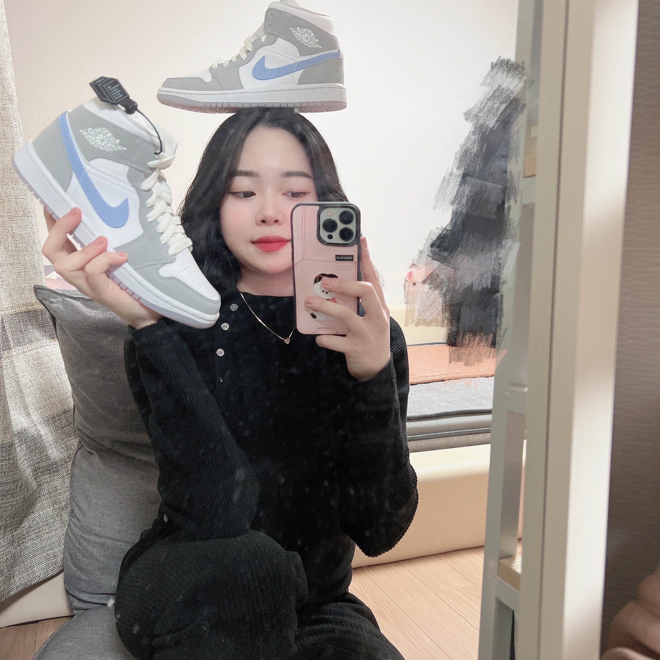 (W) Jordan 1 Mid Wolf Grey 착용 스타일 - 1