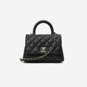 Chanel Mini Flap Bag with Top Handle Grained Calfskin & Gold Black