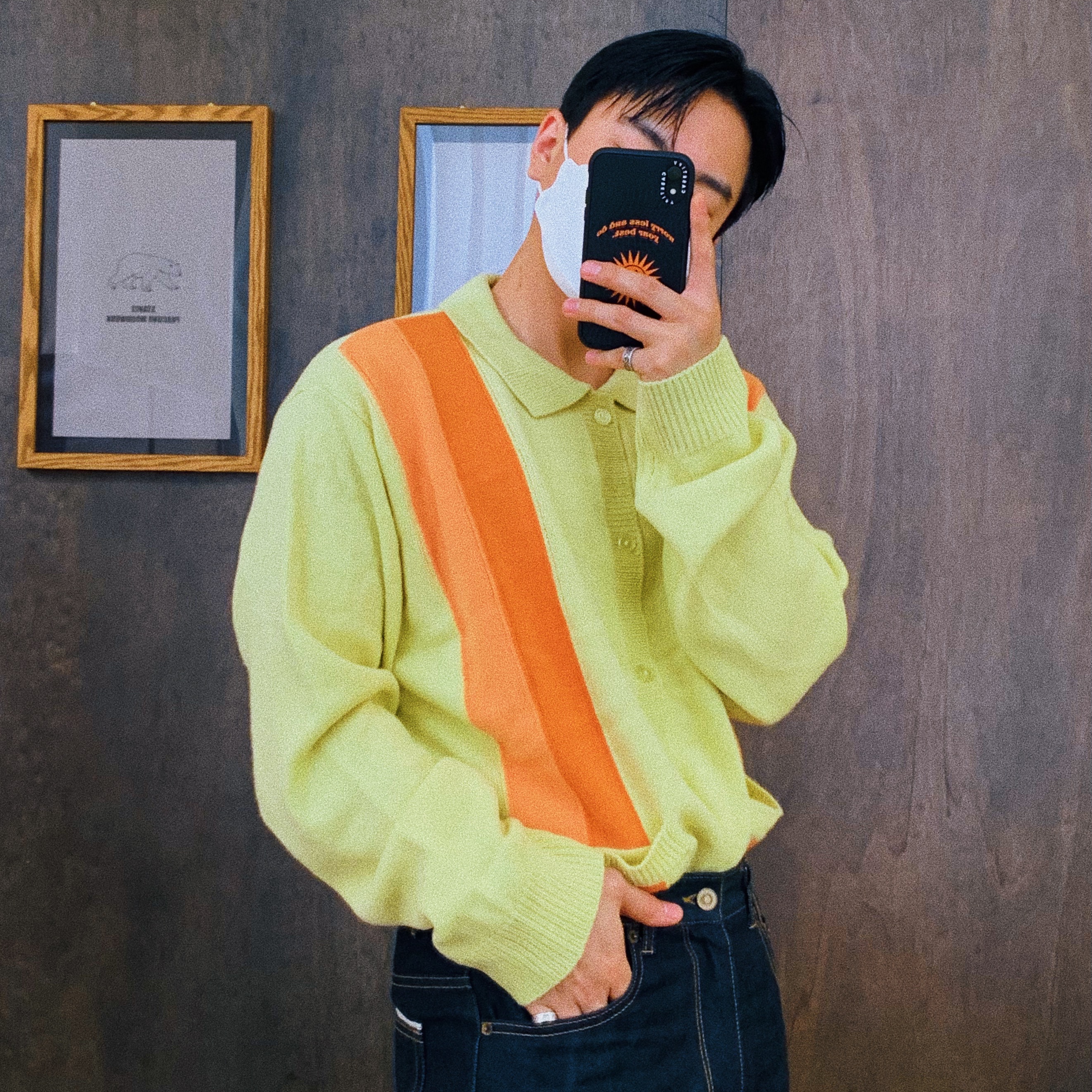 IAB Studio x Obey Archer Cardigan Yellow 착용 스타일