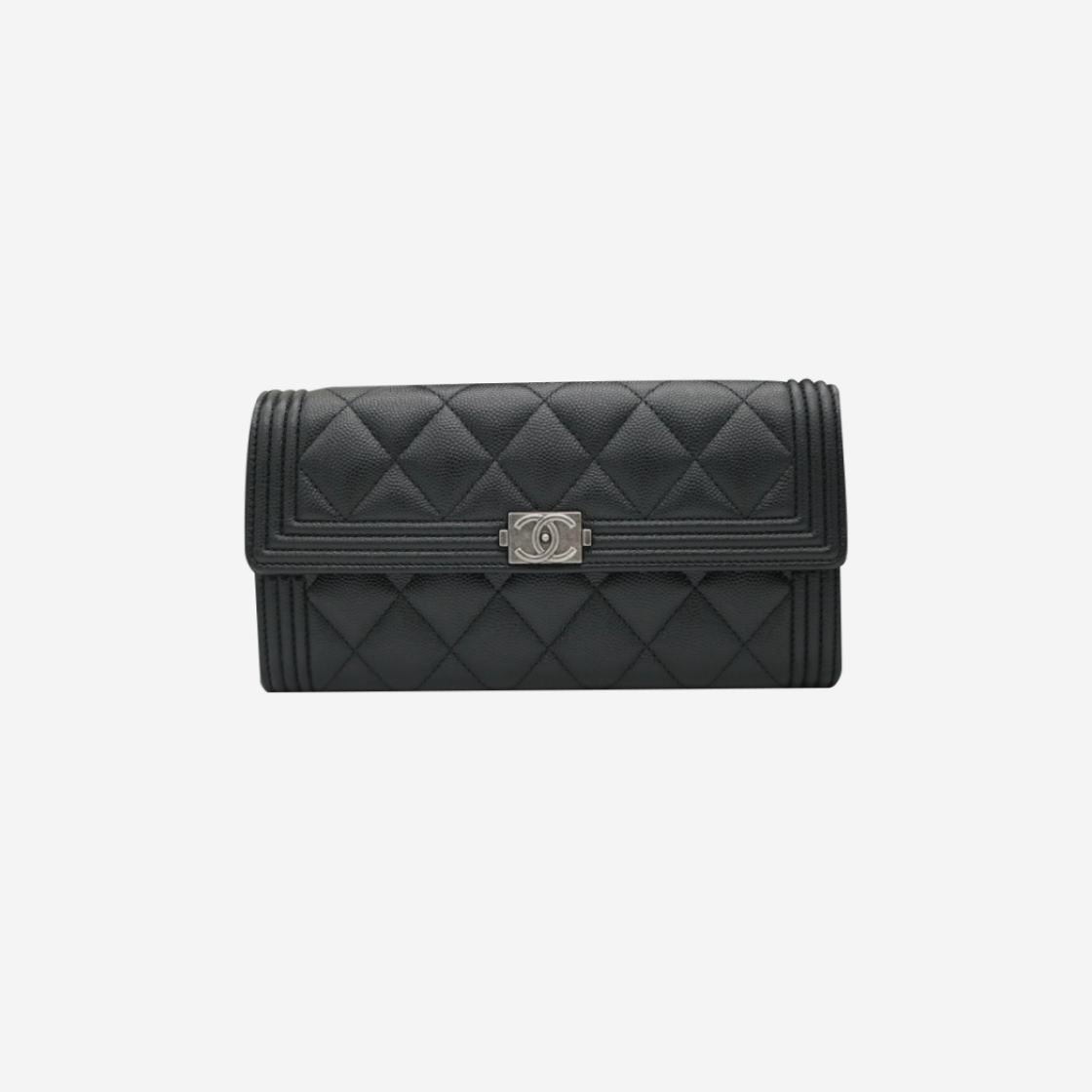 Chanel Boy Chanel Long Flap Wallet Grained Calfskin & Ruthenium Black 상세 이미지 1