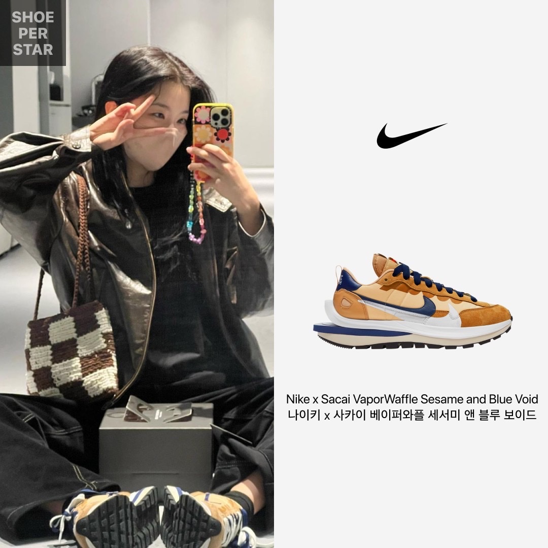 Nike x Sacai VaporWaffle Sesame and Blue Void 착용 스타일 - 1