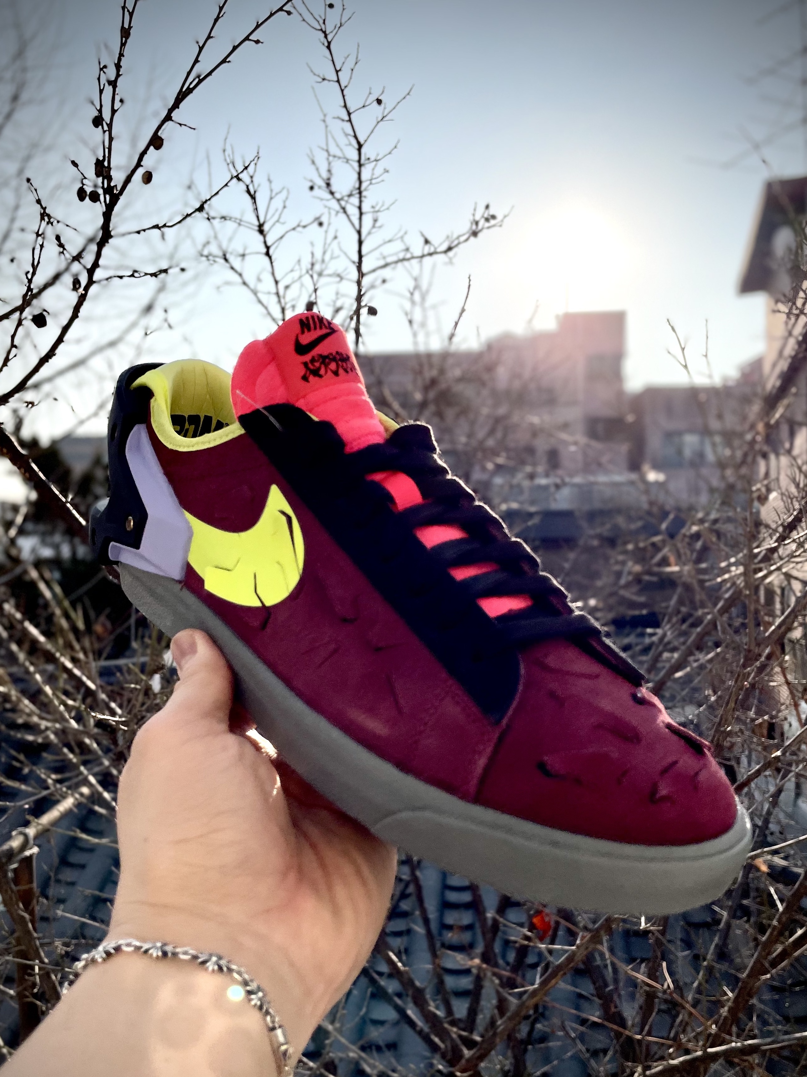 Nike x Acronym Blazer Low Night Maroon 착용 스타일