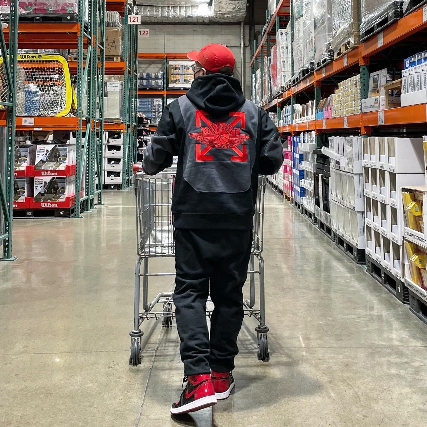Jordan x Off-White Fleece Pullover Hoodie Black - Asia, Jordan 1 Retro High OG Patent Bred 착용 스타일 - 1