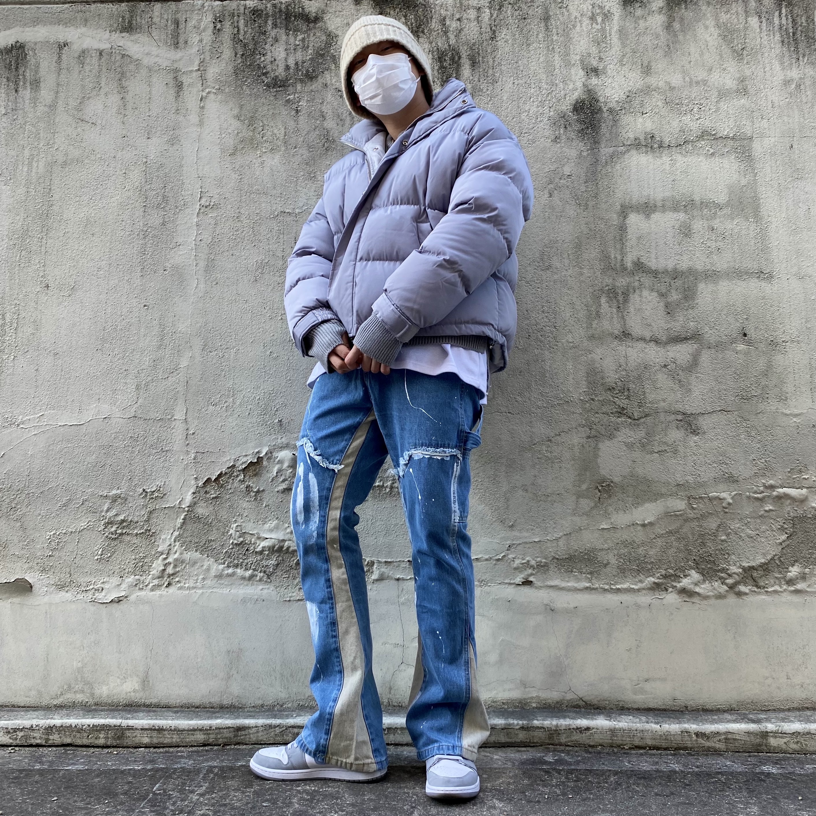 (W) Jordan 1 Mid Wolf Grey 착용 스타일 - 1