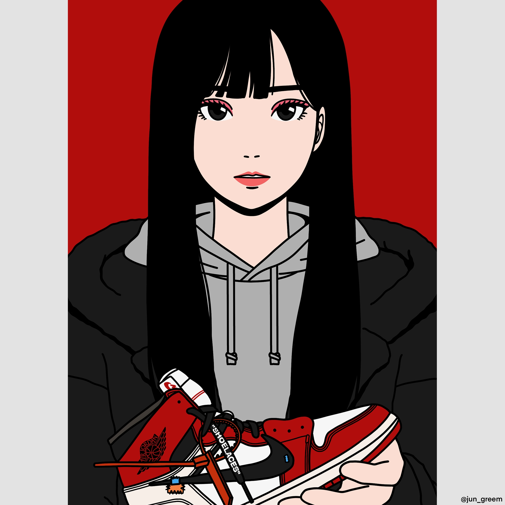 Jordan 1 x Off-White Retro High Chicago The Ten, Jordan 1 x Off-White Retro High University Blue 착용 스타일 - 2