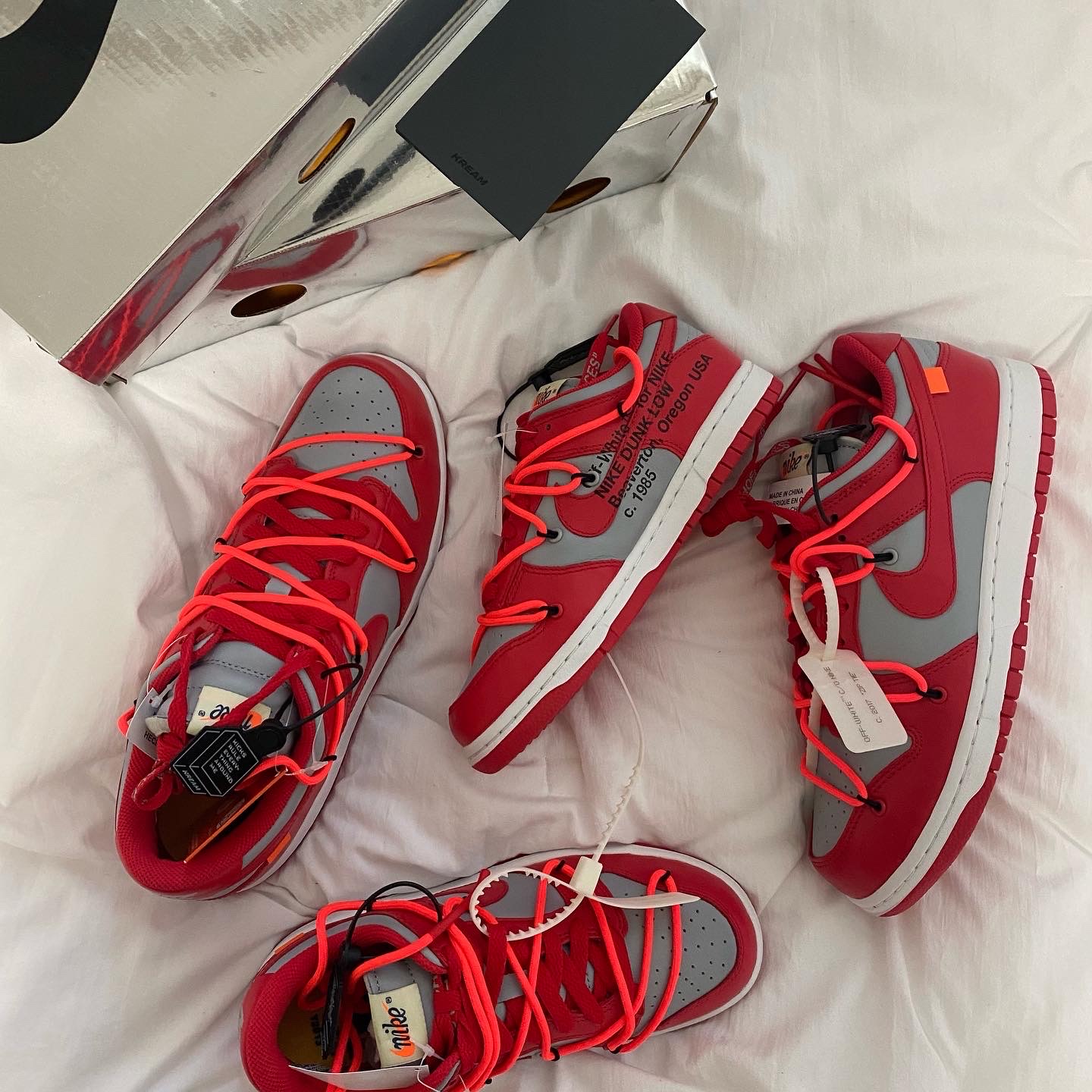 Nike x Off-White Dunk Low University Red 착용 스타일 - 2