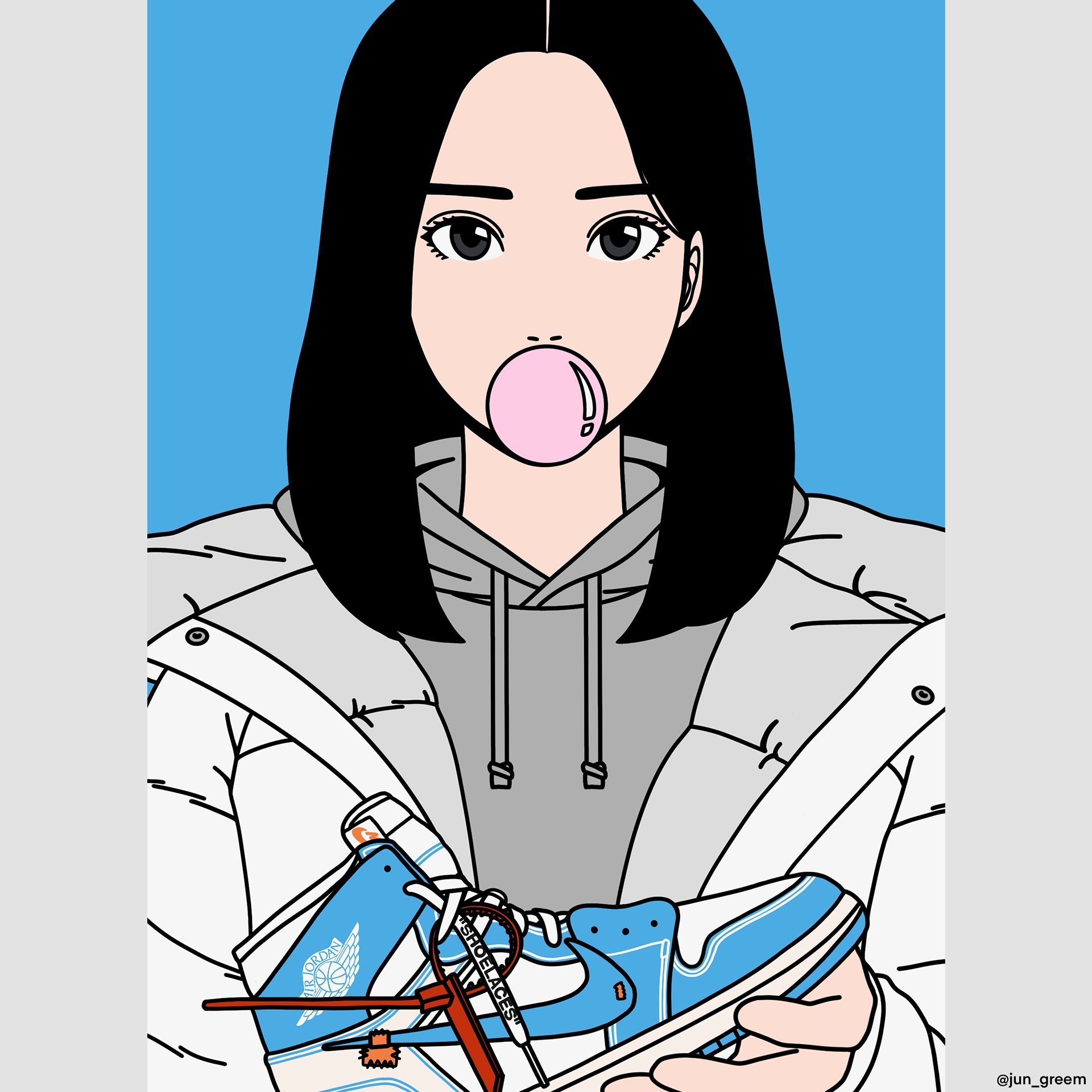 Jordan 1 x Off-White Retro High Chicago The Ten, Jordan 1 x Off-White Retro High University Blue 착용 스타일 - 3
