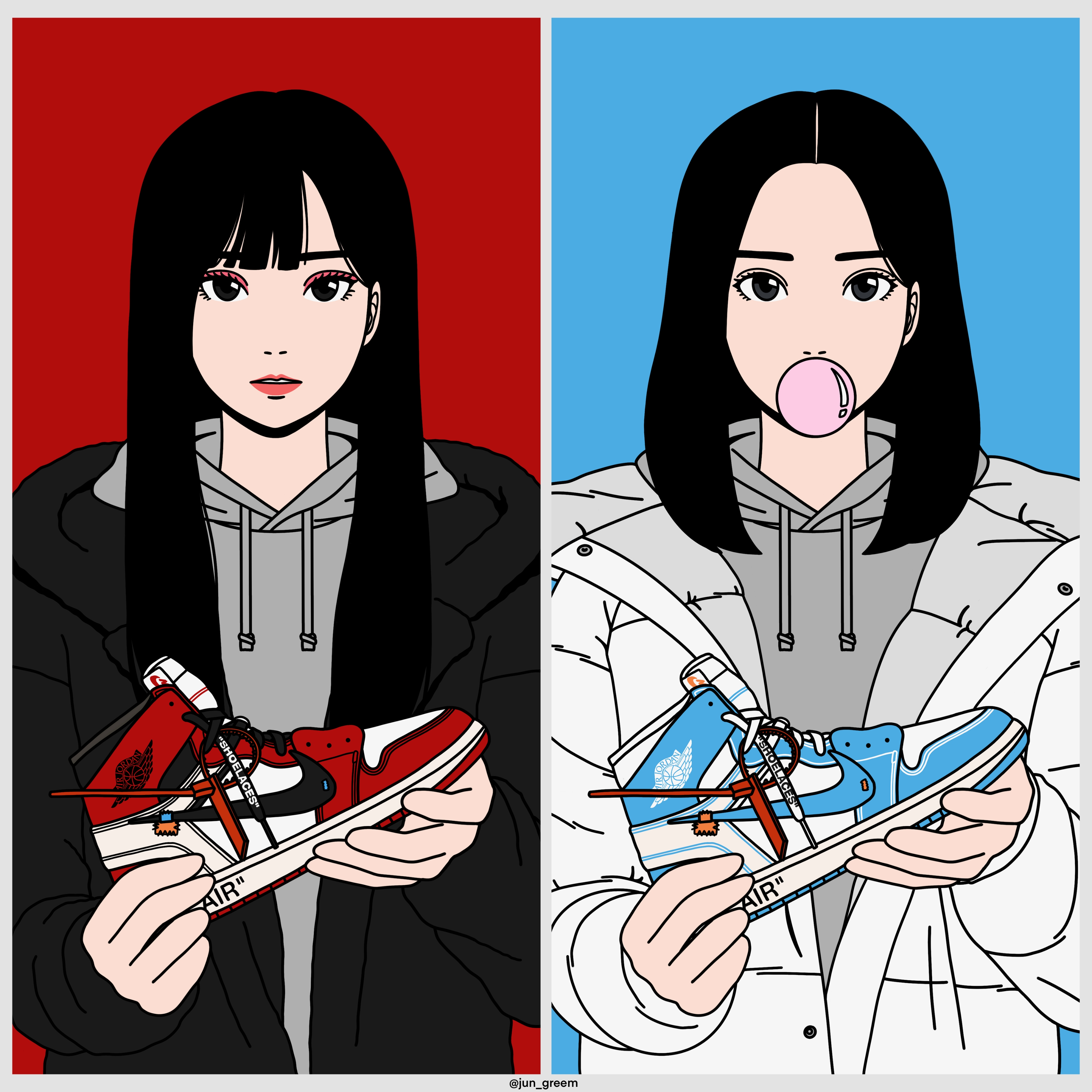 Jordan 1 x Off-White Retro High Chicago The Ten, Jordan 1 x Off-White Retro High University Blue 착용 스타일 - 1
