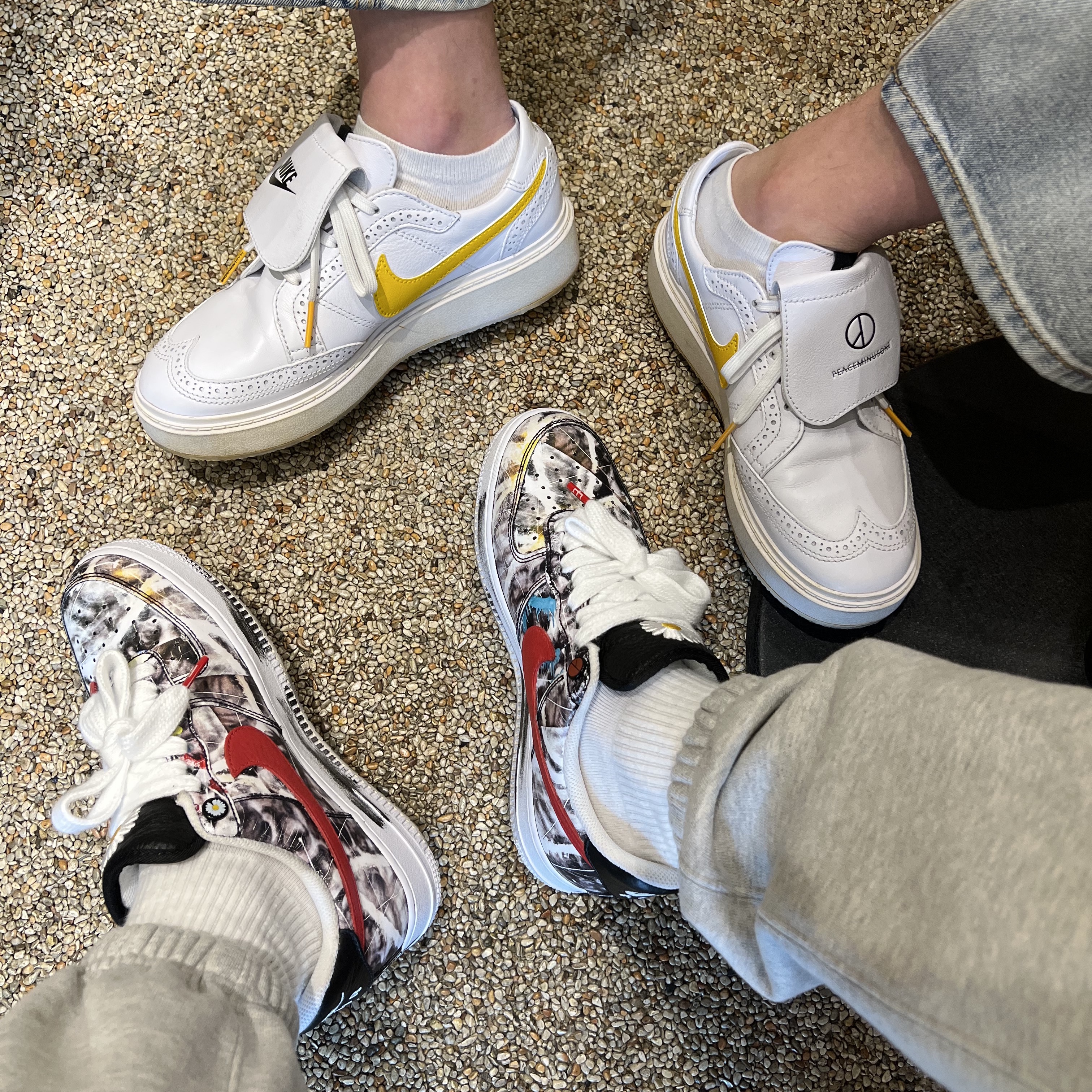 Nike x Peaceminusone Air Force 1 Low Para-Noise, Nike x Peaceminusone Kwondo1 White 착용 스타일