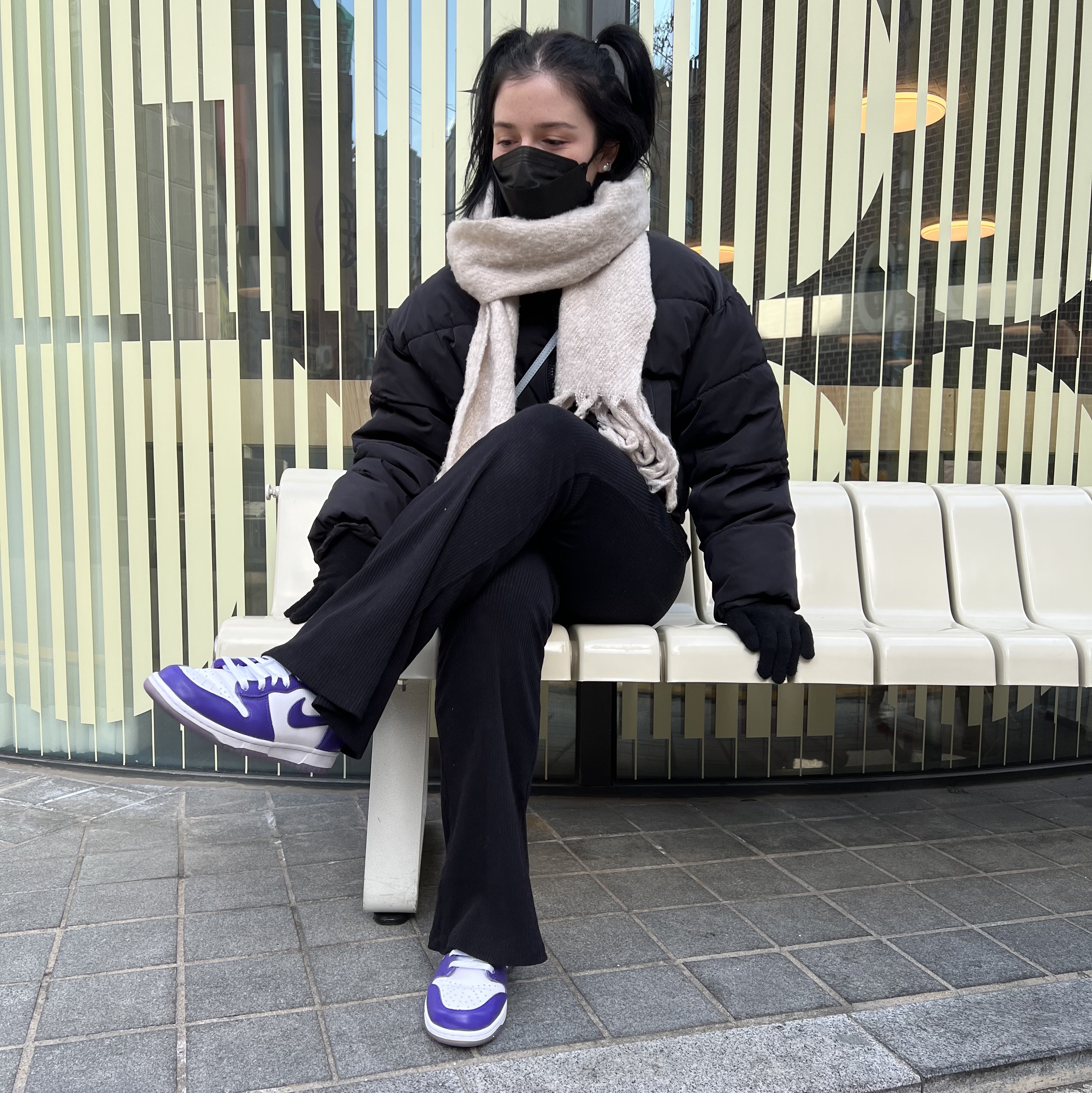 (W) Nike Dunk High SP Varsity Purple 착용 스타일 - 1