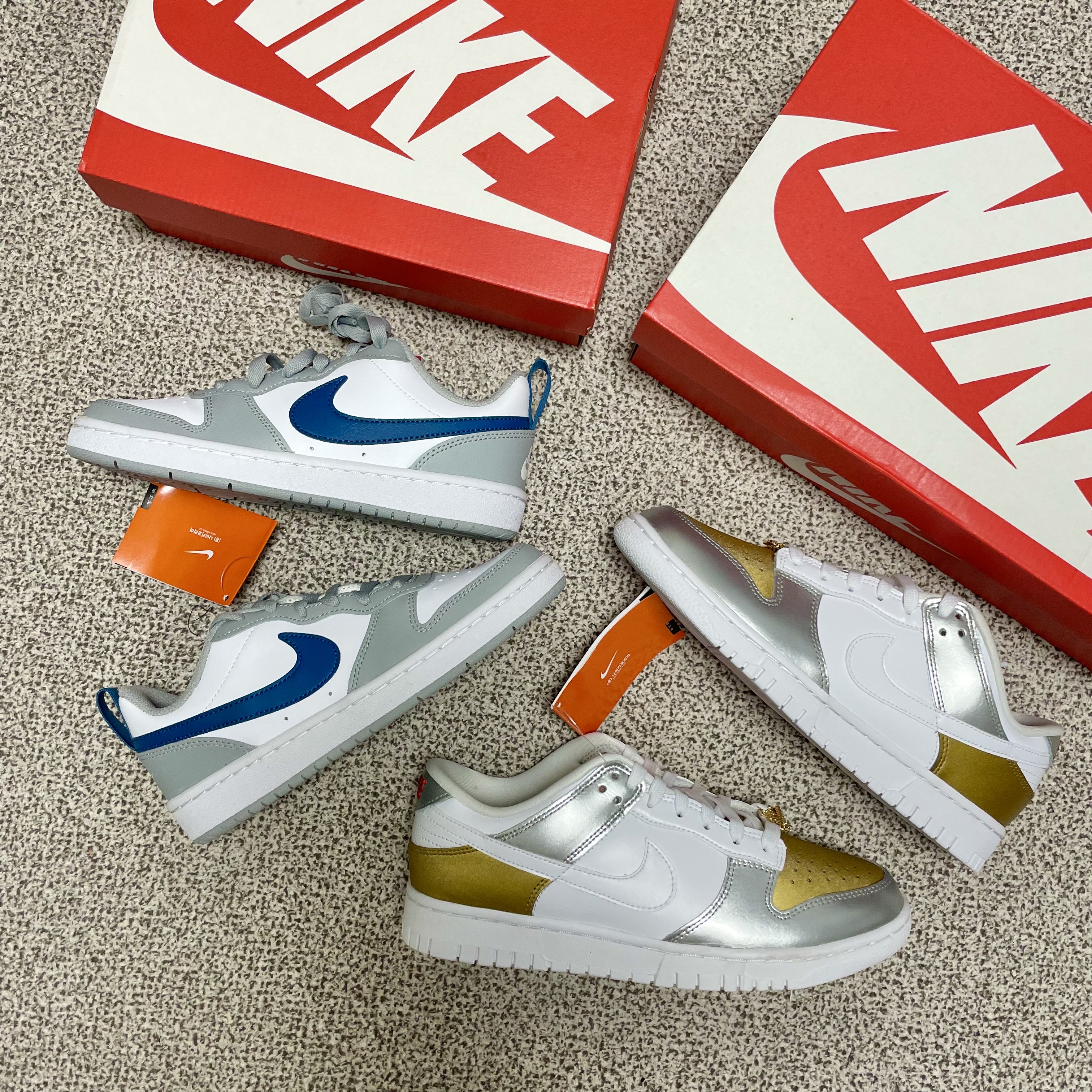 (GS) Nike Court Borough Low 2 Light Smoke Grey, (W) Nike Dunk Low SE Heirloom 착용 스타일
