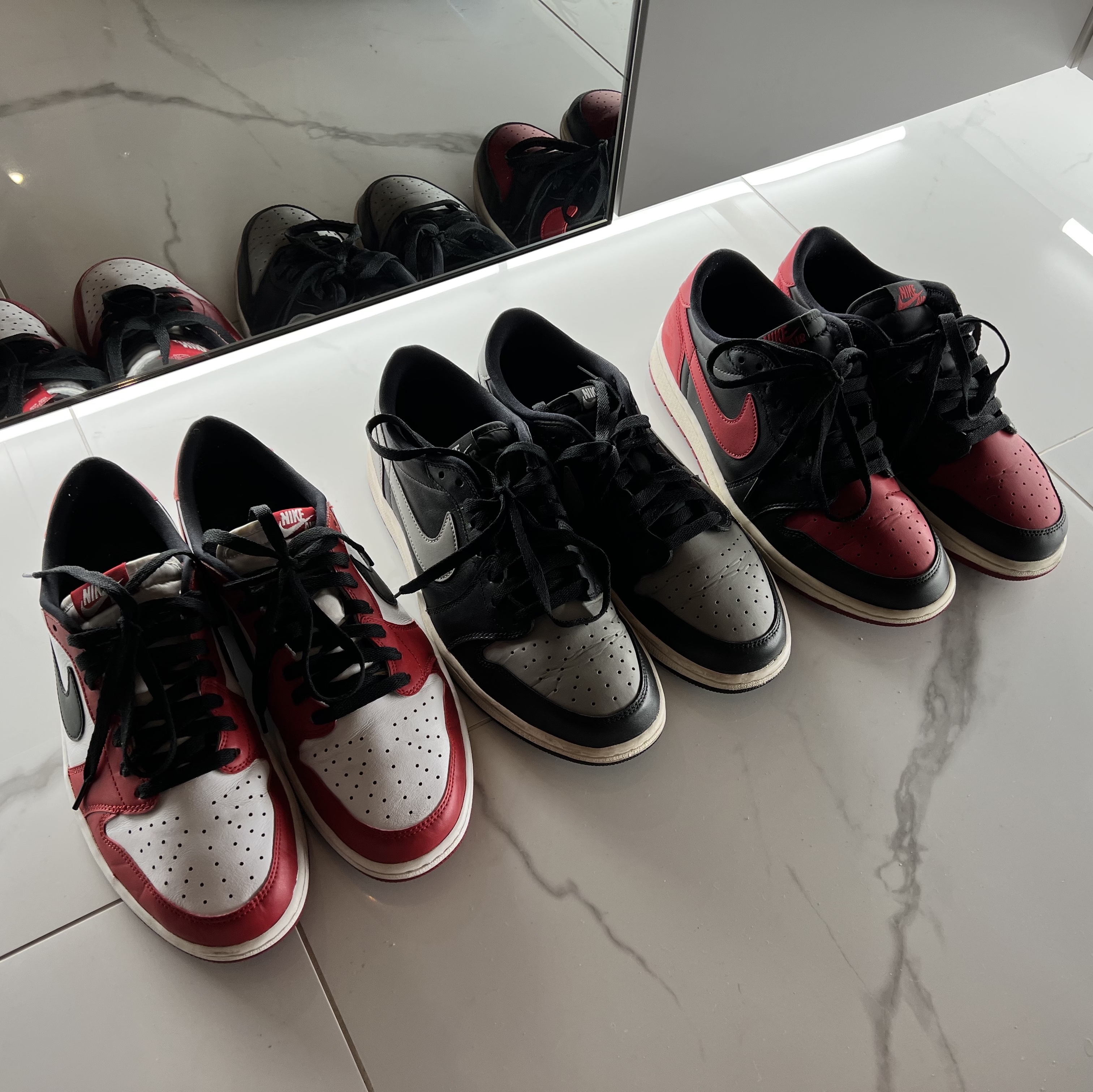 Jordan 1 Retro Low OG Chicago 2016, Jordan 1 Retro Low OG Shadow 2015 착용 스타일