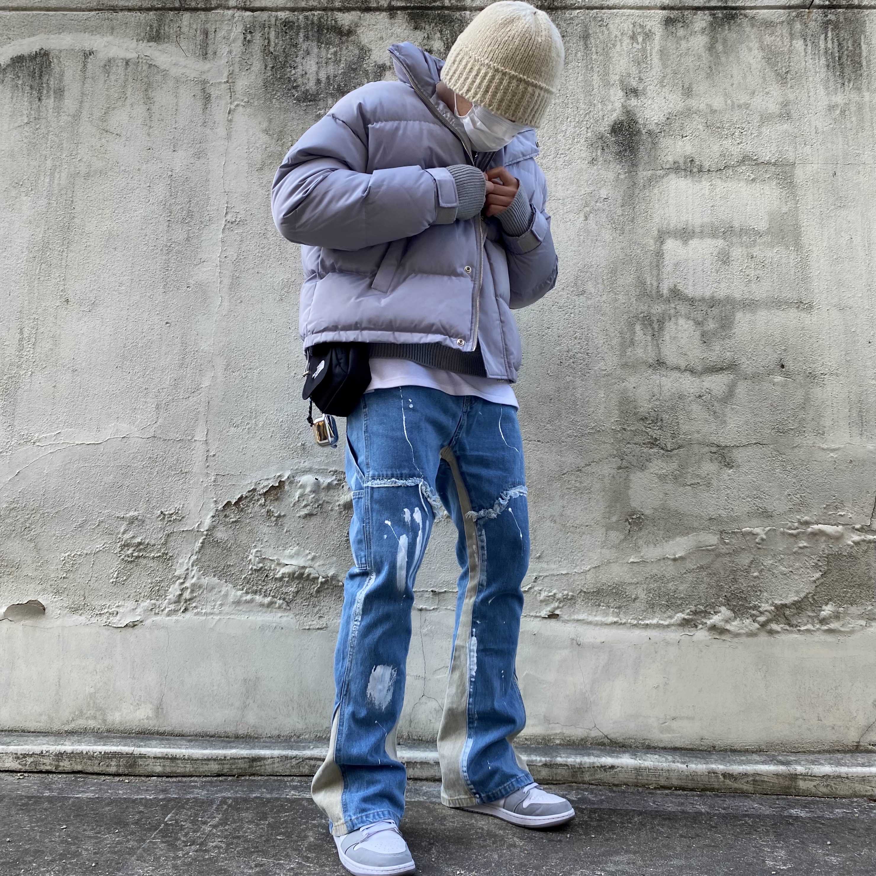 (W) Jordan 1 Mid Wolf Grey 착용 스타일 - 3