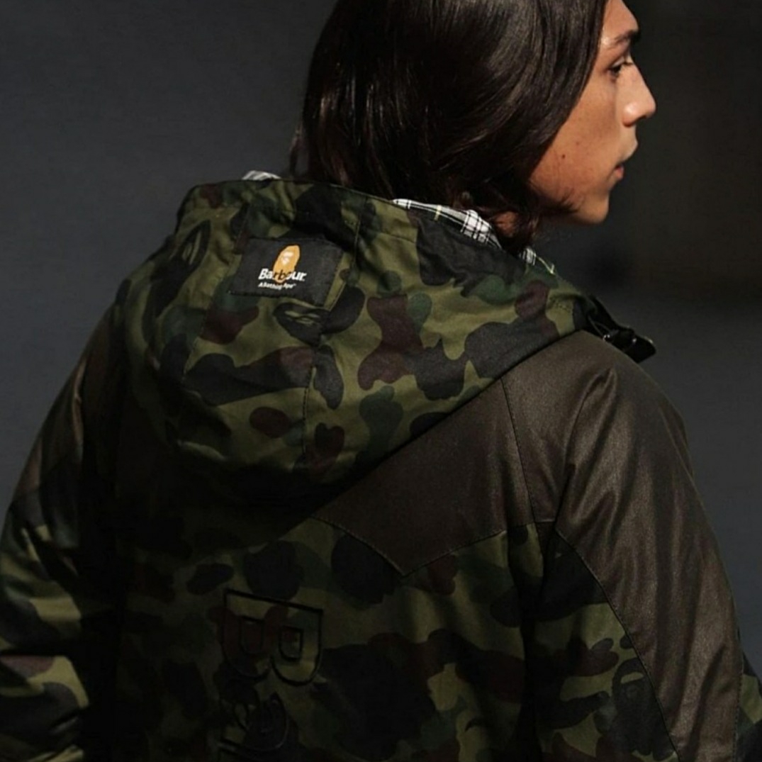 BAPE x Barbour 1st Camo Bedale Snowboard Jacket Army Green 착용 스타일