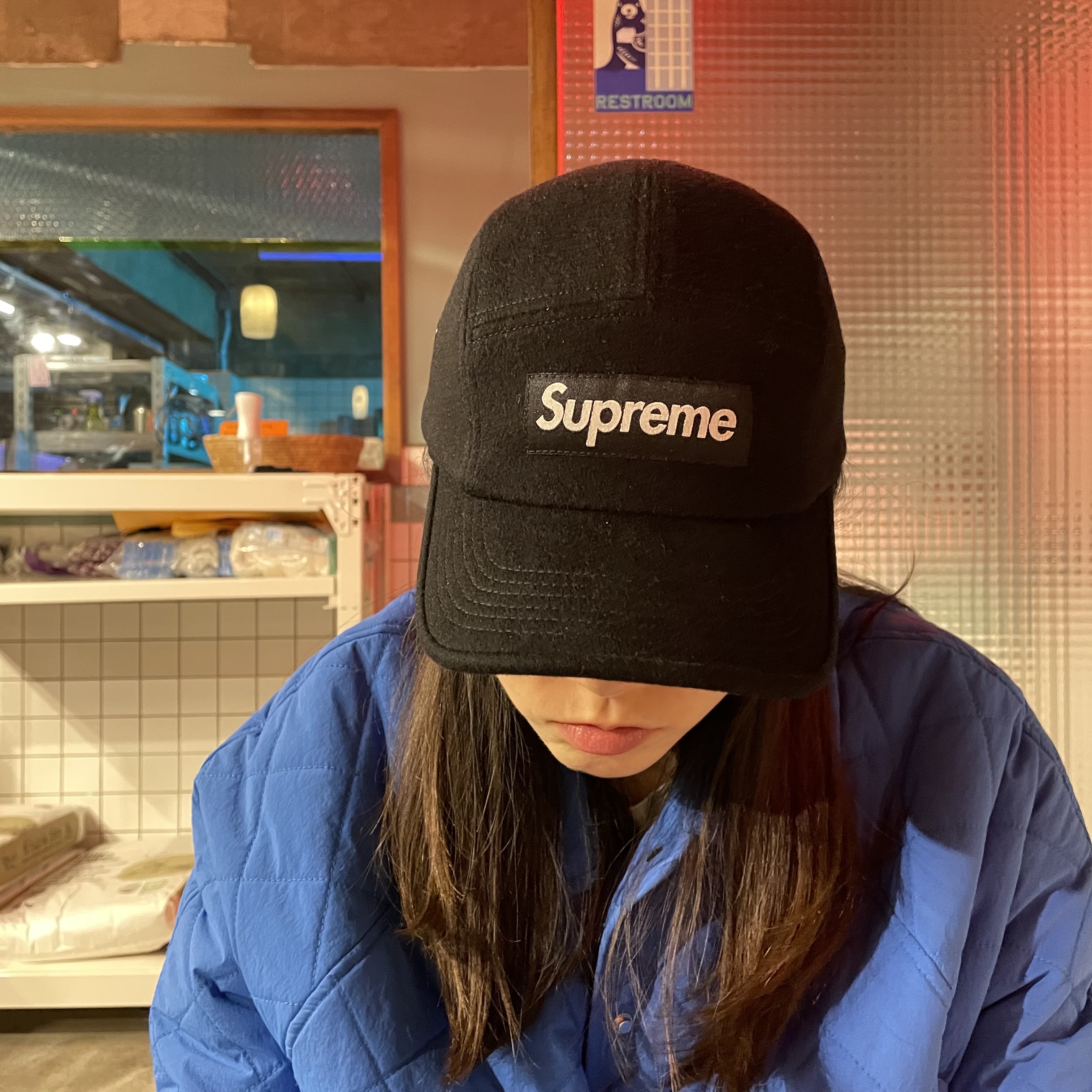 Supreme Wool Camp Cap Black - 21FW 착용 스타일 - 2