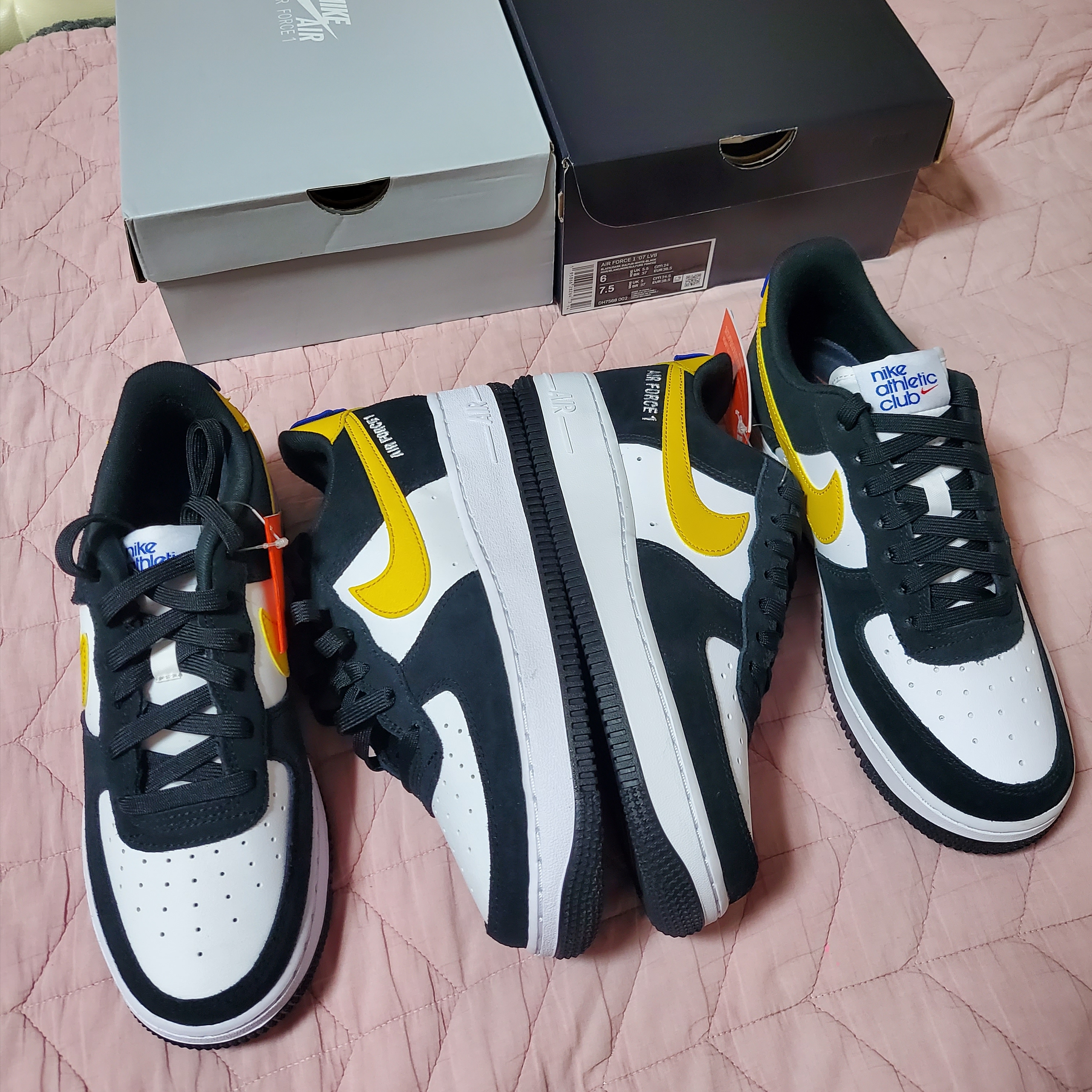 Nike Air Force 1 '07 LV8 Athletic Club Black Dark Sulfur, (GS) Nike Air Force 1 LV8 Athletic Club Black Dark Sulfur 착용 스타일 - 3