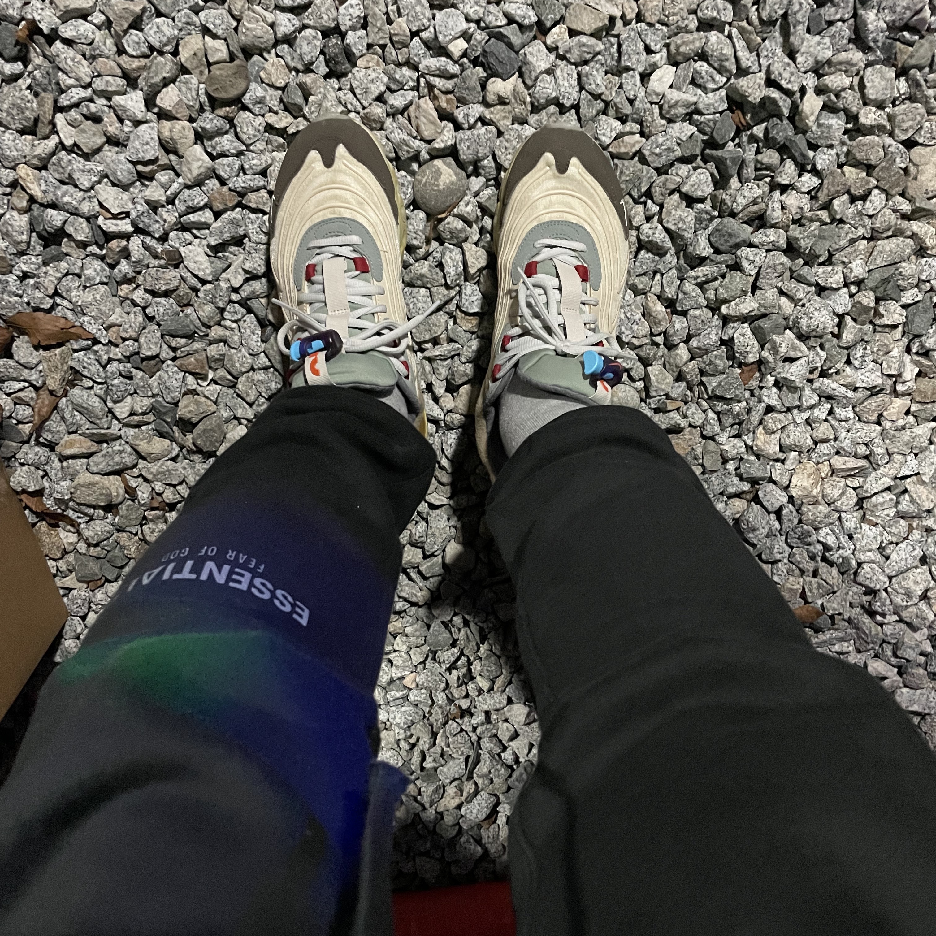Nike x Travis Scott Air Max 270 React Cactus Trails, Essentials Sweatpants Dark Slate/Black 2020 착용 스타일