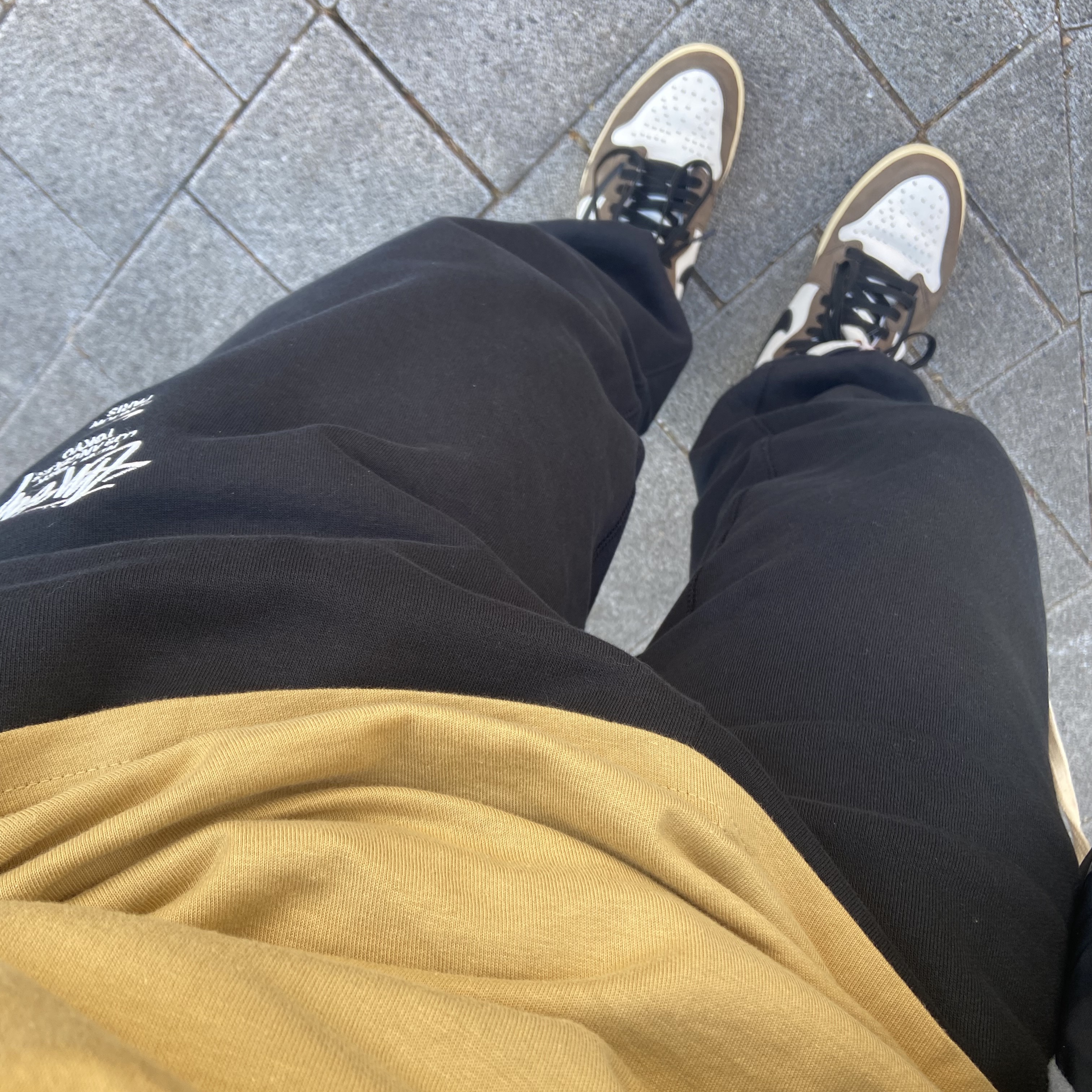 Jordan 1 x Travis Scott Retro High OG SP Mocha, Nike x Stussy NRG ZR Fleece Pants Black - US/EU 착용 스타일