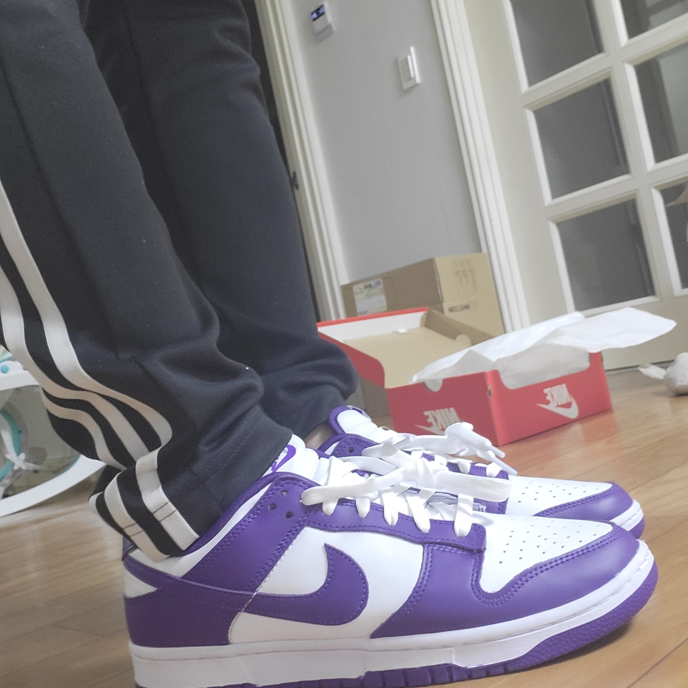 Nike Dunk Low Retro Championship Court Purple 착용 스타일 - 1