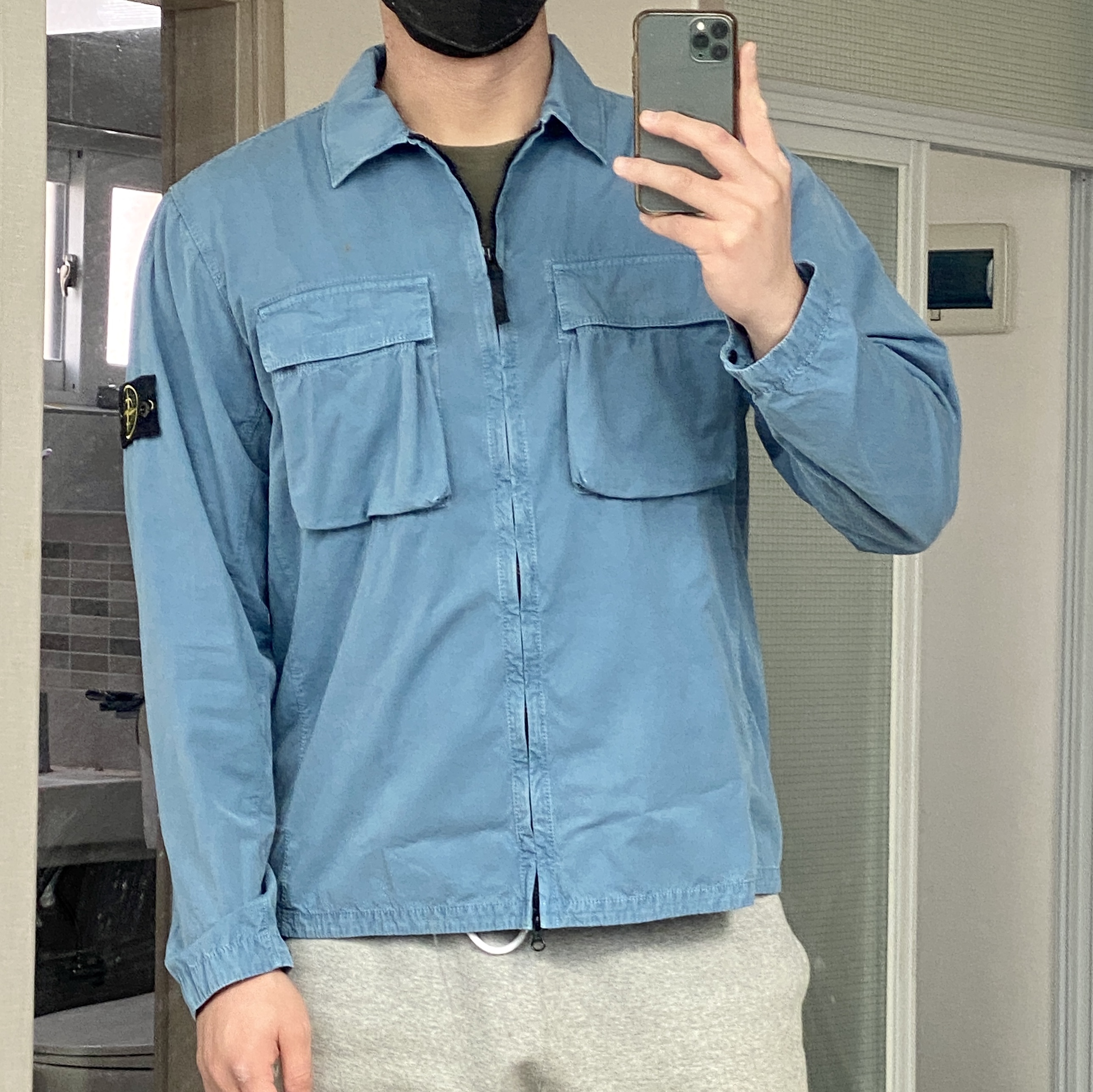 Stone Island 114WN T.CO+OLD Overshirt Pastel Blue - 22SS 착용 스타일