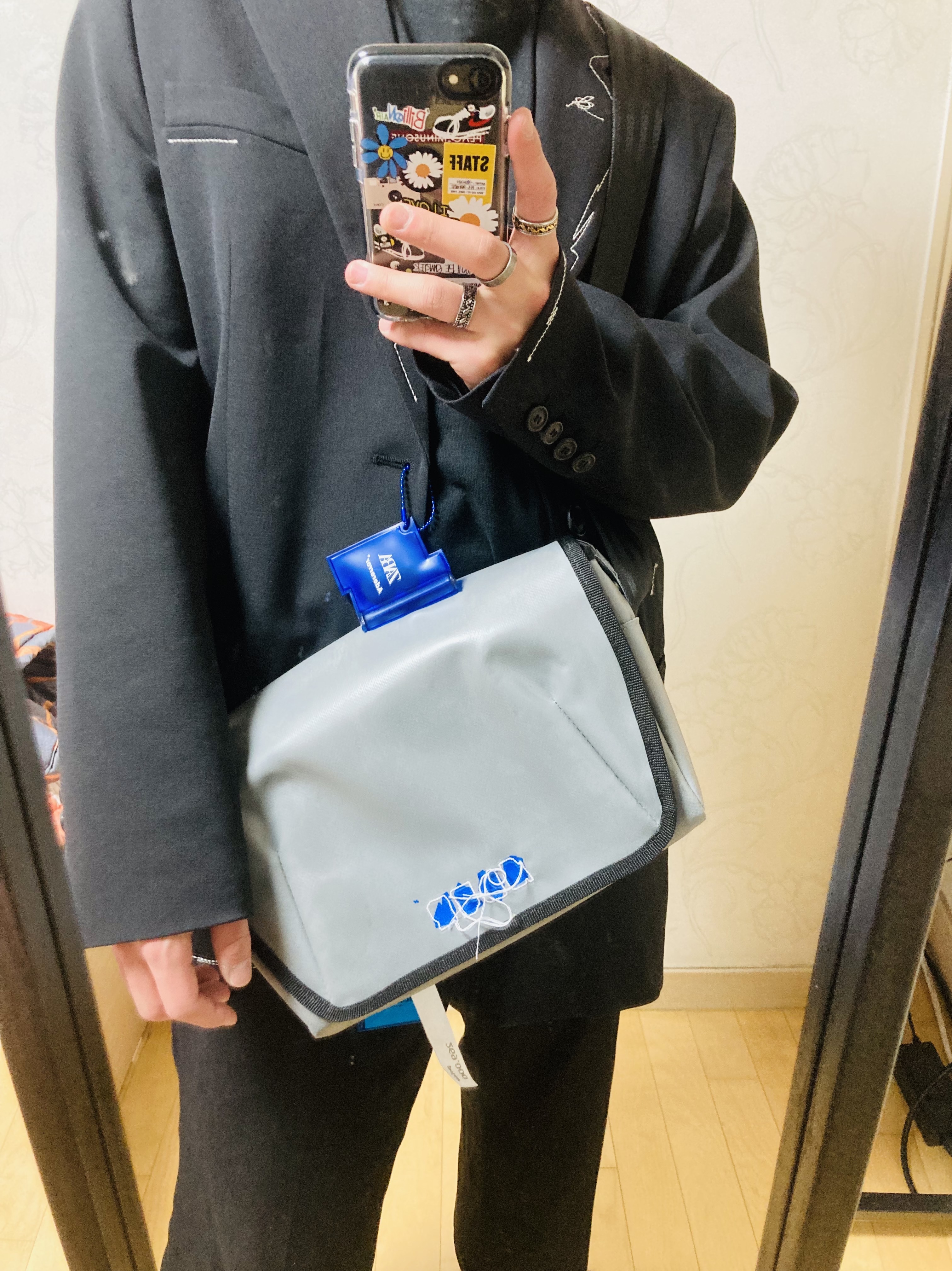 Zara x Ader Error Oversized Blazer Black, Ader Error Trace Admore Crossbody Bag Grey - 21FW 착용 스타일