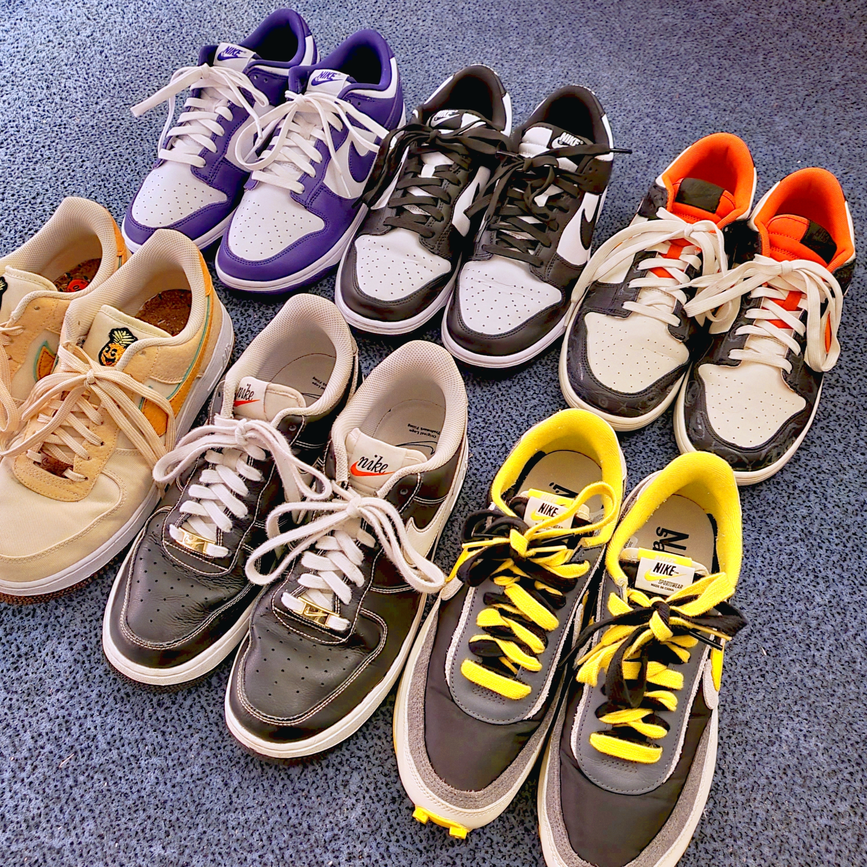 Nike x Sacai x Undercover LDWaffle Black Bright Citron, Nike Air Force 1 '07 First Use Black White 착용 스타일