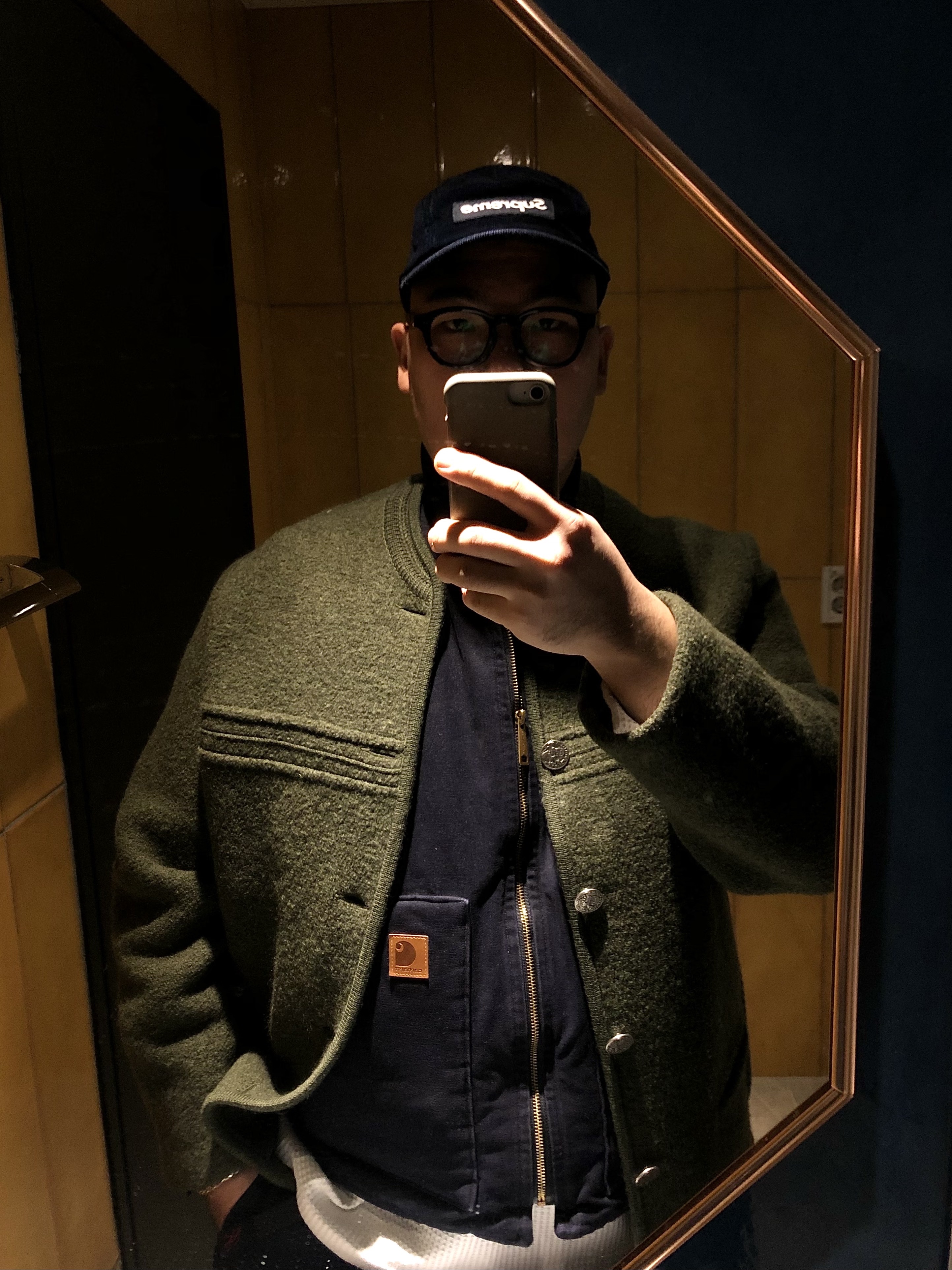 Supreme Gore-Tex Corduroy Camp Cap Navy - 21FW, Jordan 1 Retro Storm Blue 착용 스타일 - 1