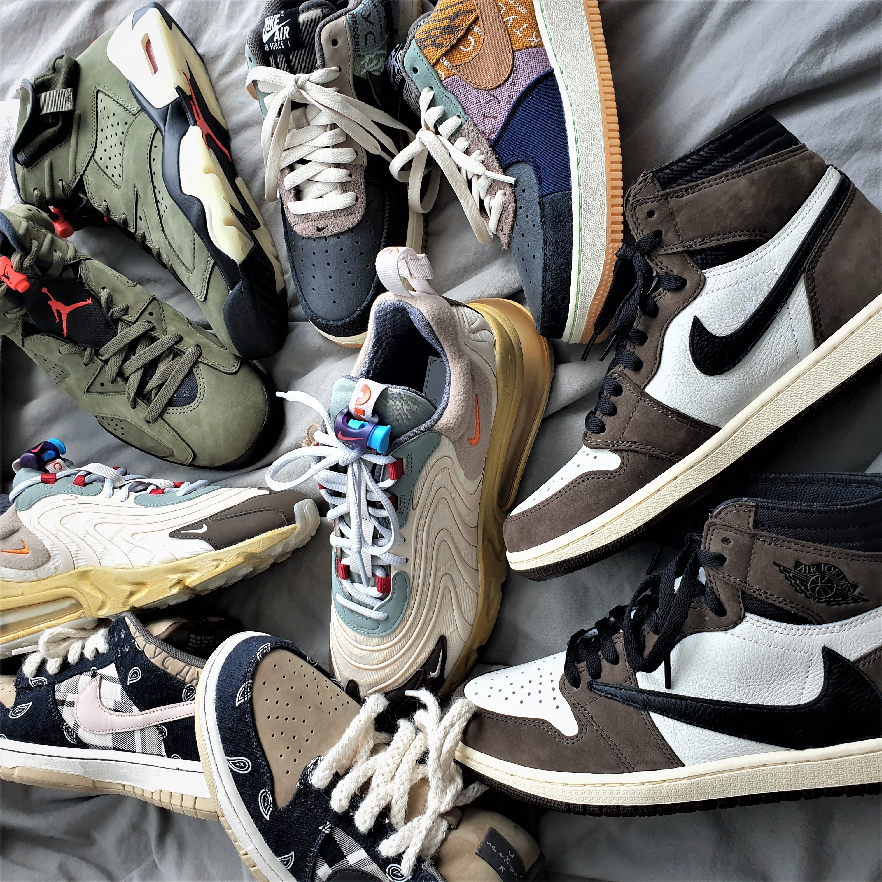 Jordan 1 x Travis Scott Retro High OG SP Mocha, Jordan 6 x Travis Scott Retro Olive 착용 스타일 - 2