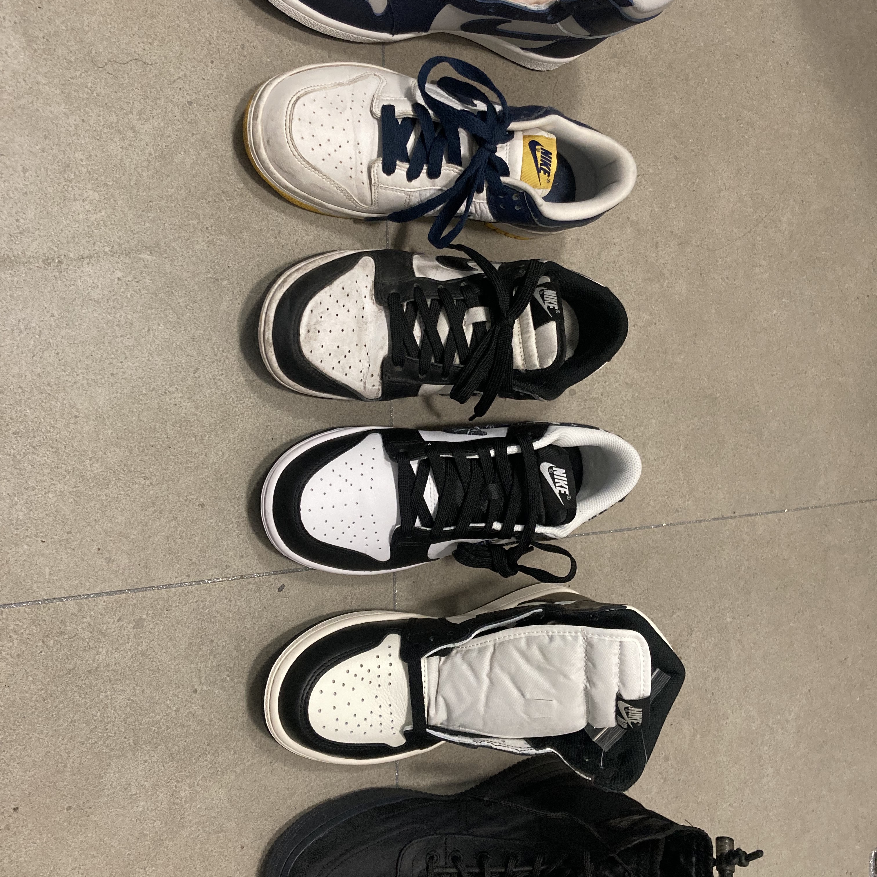 Jordan 1 High 85 College Navy, Nike Dunk Low Retro Black 착용 스타일