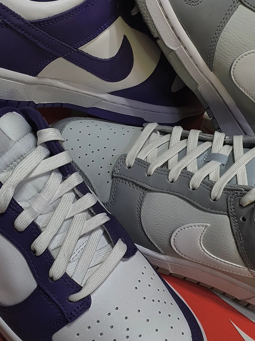 Nike Dunk Low Retro Championship Court Purple, Nike Dunk Low Retro Wolf Grey 착용 스타일 - 1