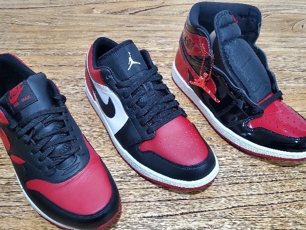 Nike Air Max 1 Bred, Jordan 1 Low Bred Toe 착용 스타일 - 2
