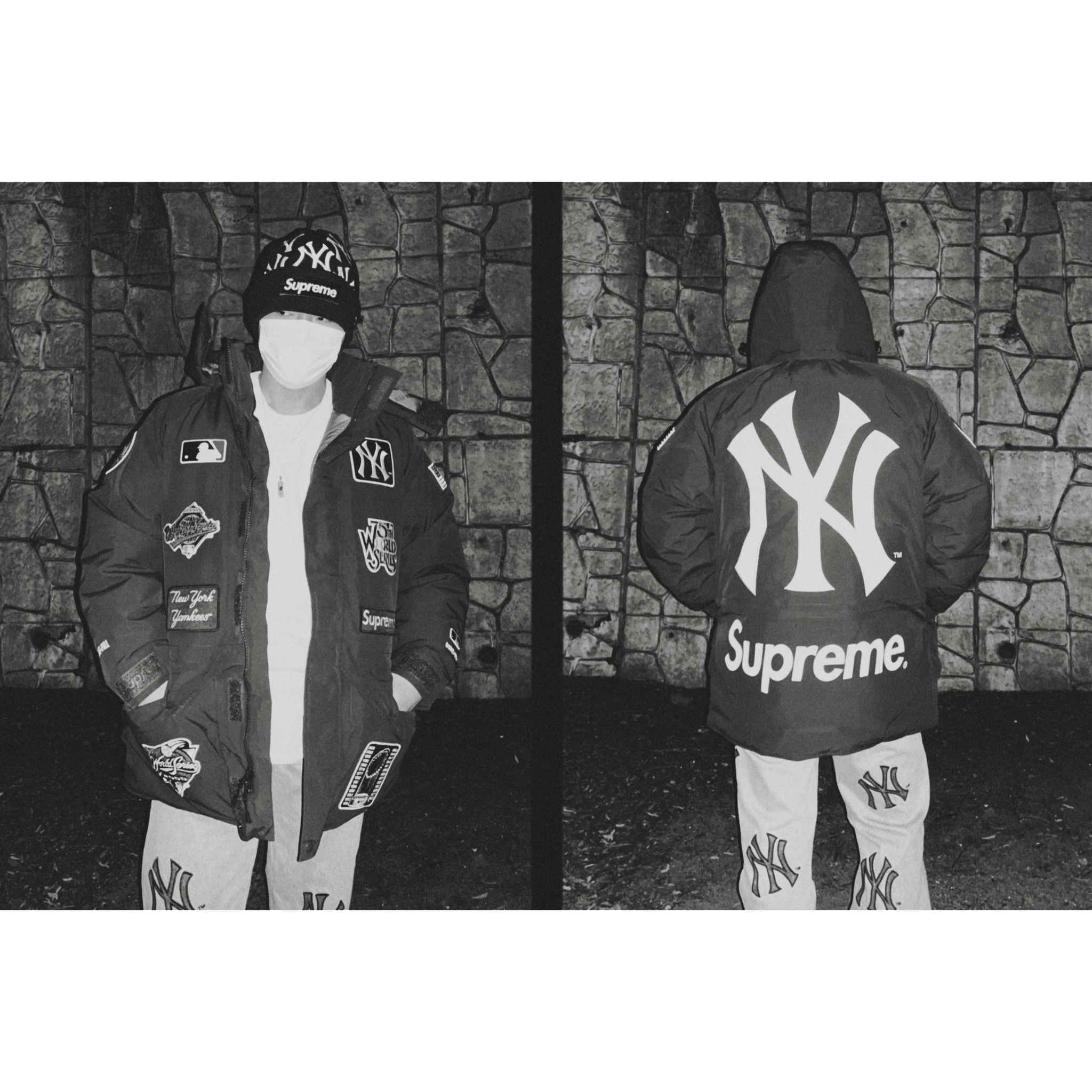 Supreme x New York Yankees Gore-Tex 700-Fill Down Jacket Navy - 21FW, Supreme x New York Yankees Regular Jean Washed Blue - 21FW 착용 스타일 - 2