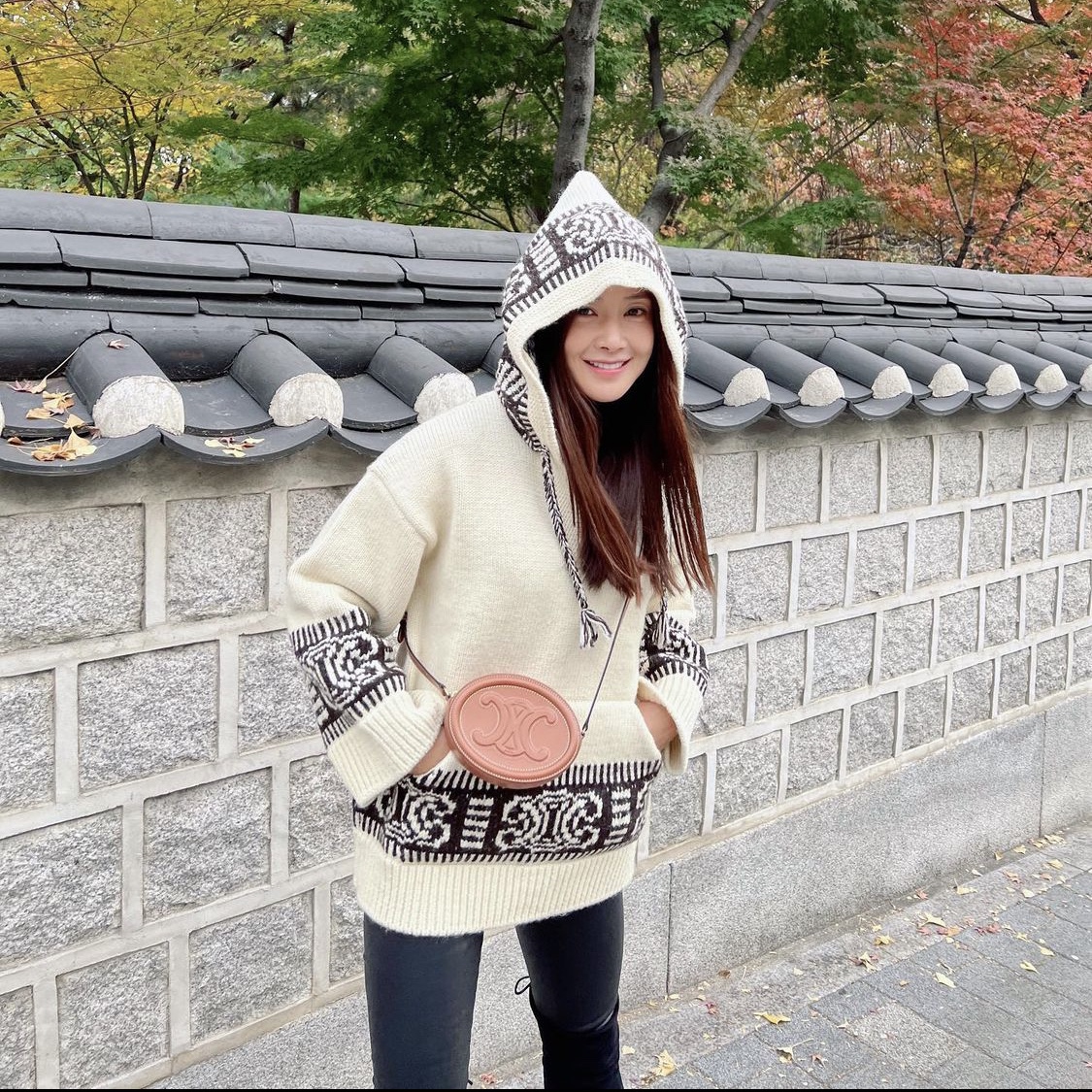 Celine Crossbody Oval Purse Cuir Triomphe in Smooth Calfskin Tan 착용 스타일