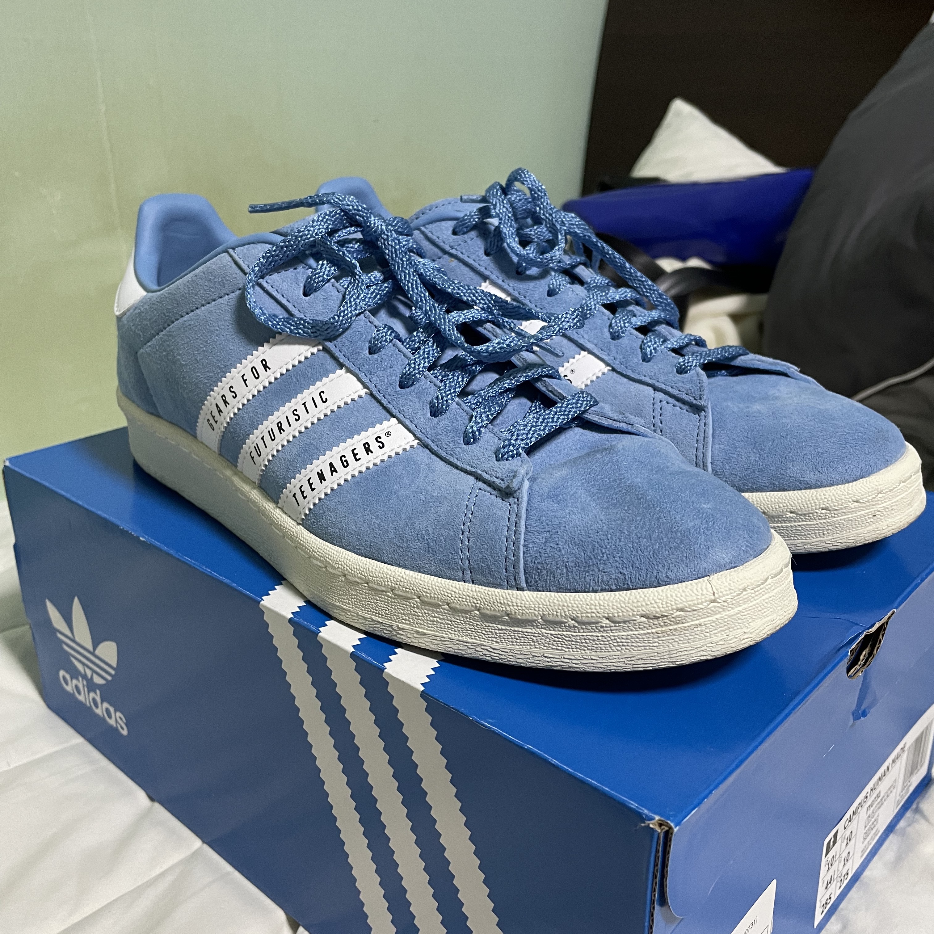 Adidas x Human Made Campus Light Blue 착용 스타일 - 2