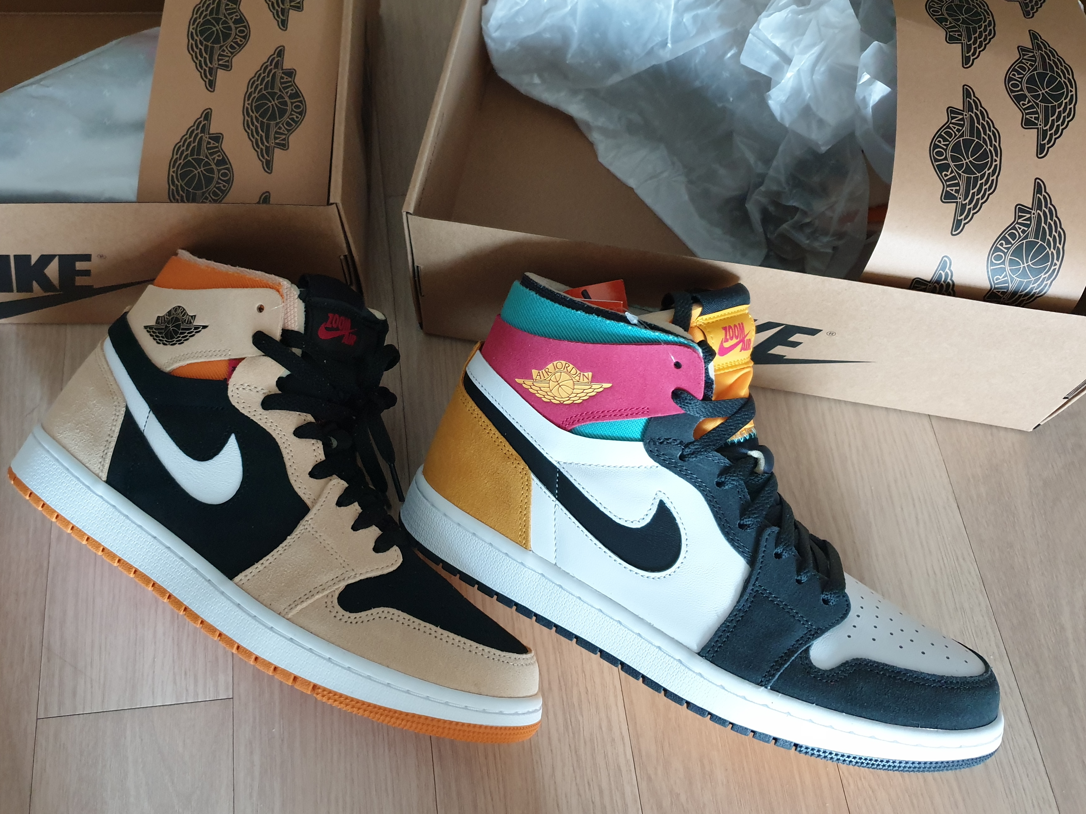Jordan 1 Zoom Air CMFT Pumpkin Spice, Jordan 1 Zoom Air CMFT Anthracite Pink Gold 착용 스타일