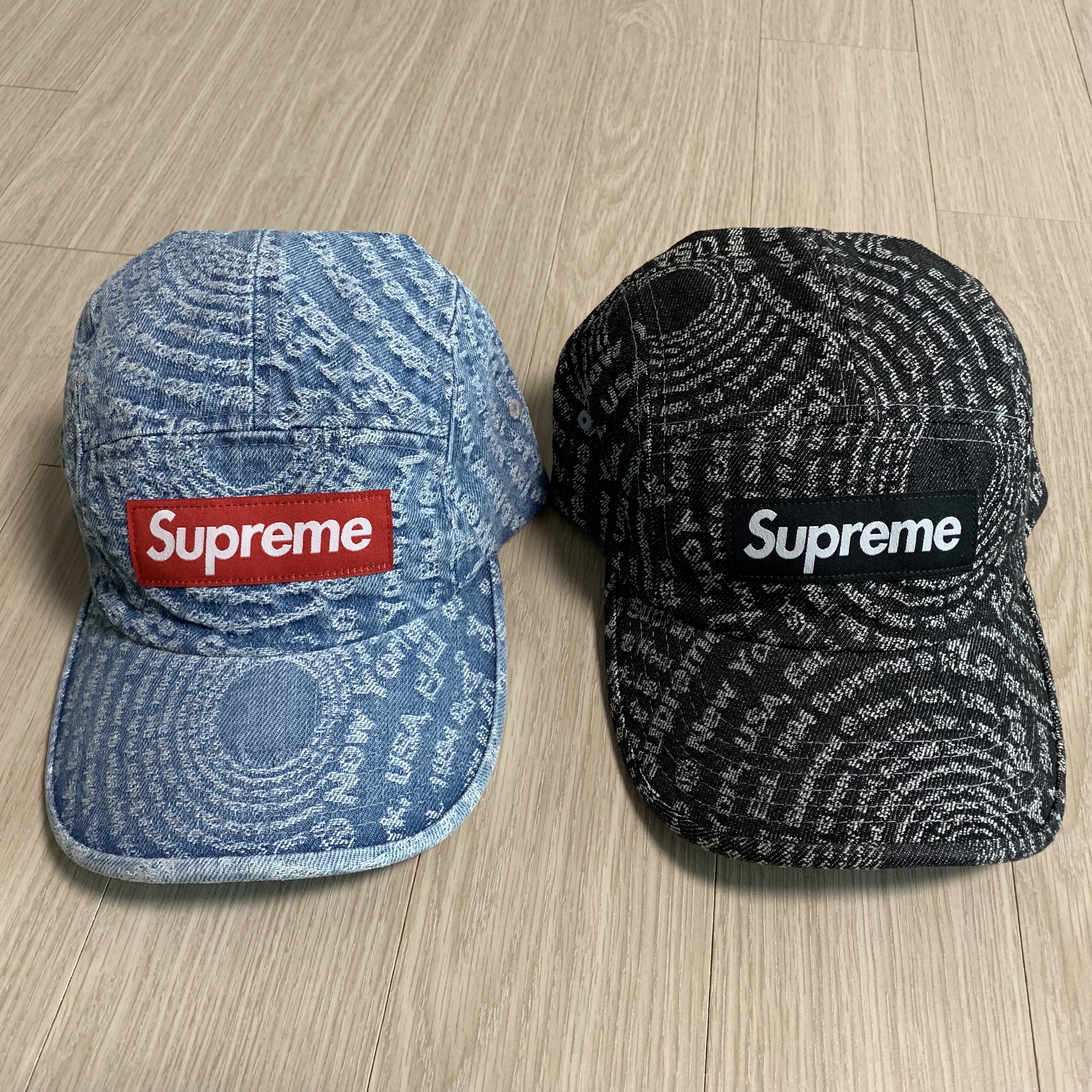 Supreme Circles Jacquard Denim Camp Cap Blue - 21FW, Supreme Circles Jacquard Denim Camp Cap Black - 21FW 착용 스타일 - 1