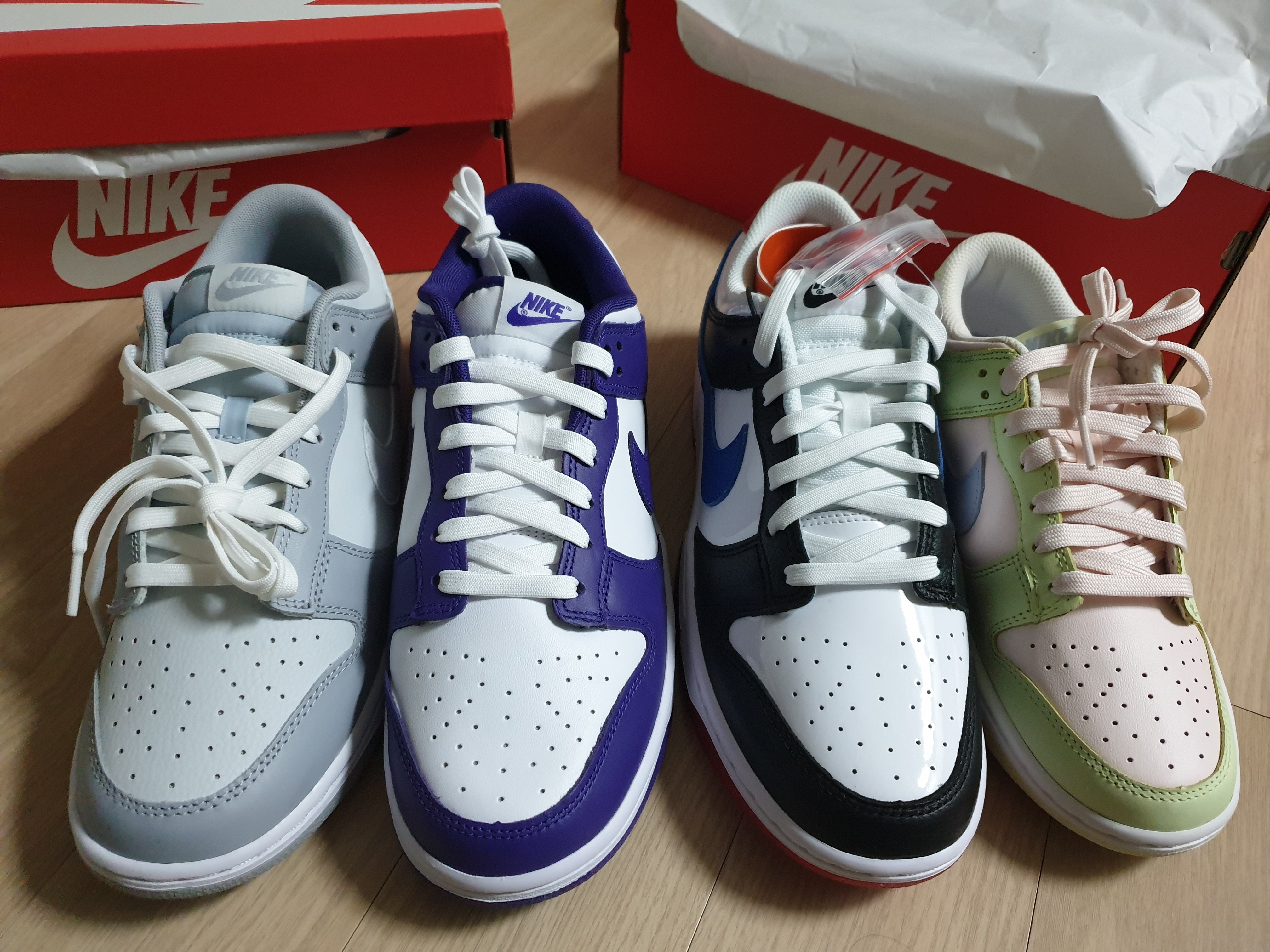 (W) Nike Dunk Low Light Soft Pink, Nike Dunk Low Retro Championship Court Purple 착용 스타일 - 1