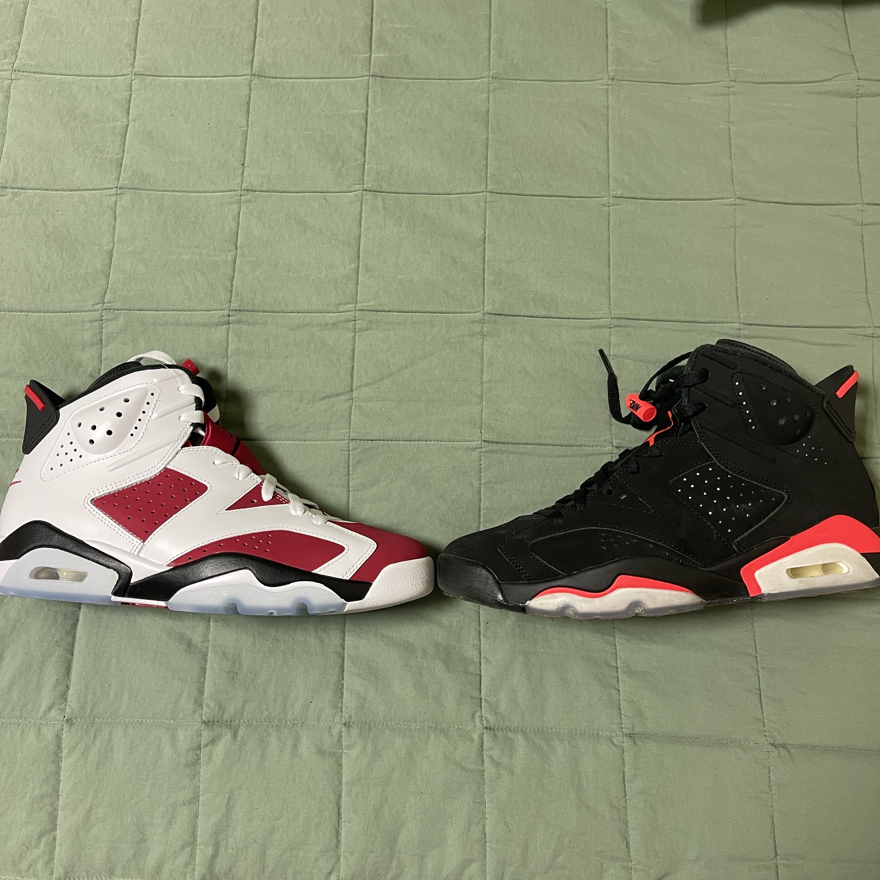Jordan 6 Retro Carmine 2021, Jordan 6 Retro Infrared 2019 착용 스타일