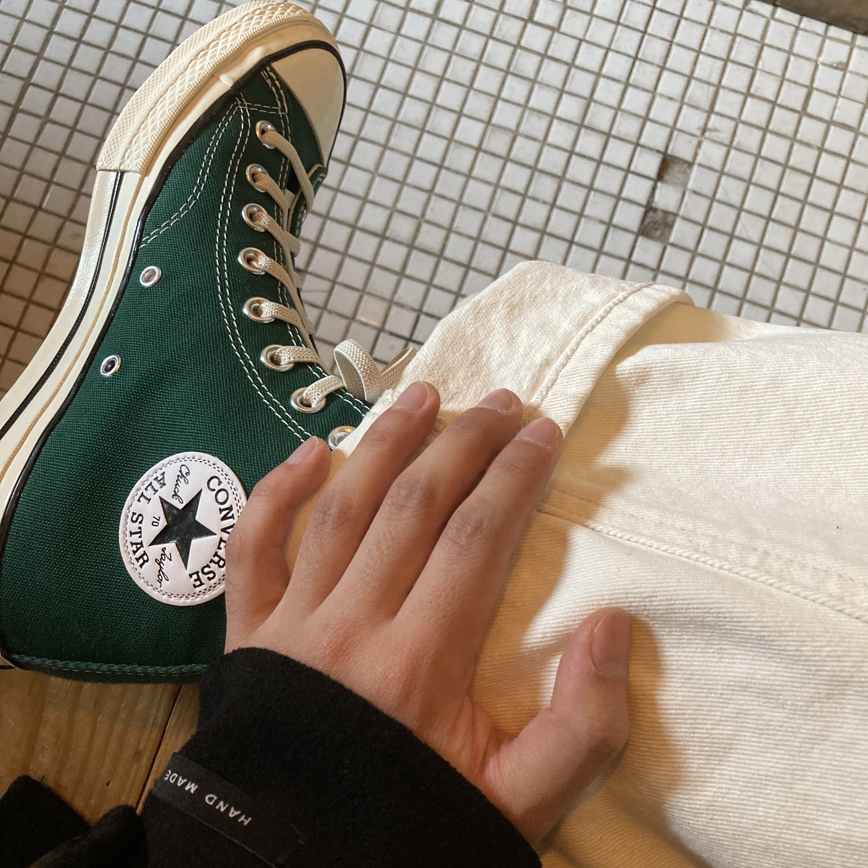 Converse Chuck 70 High Midnight Clover, Nike Dunk Low Retro Varsity Green 착용 스타일 - 2