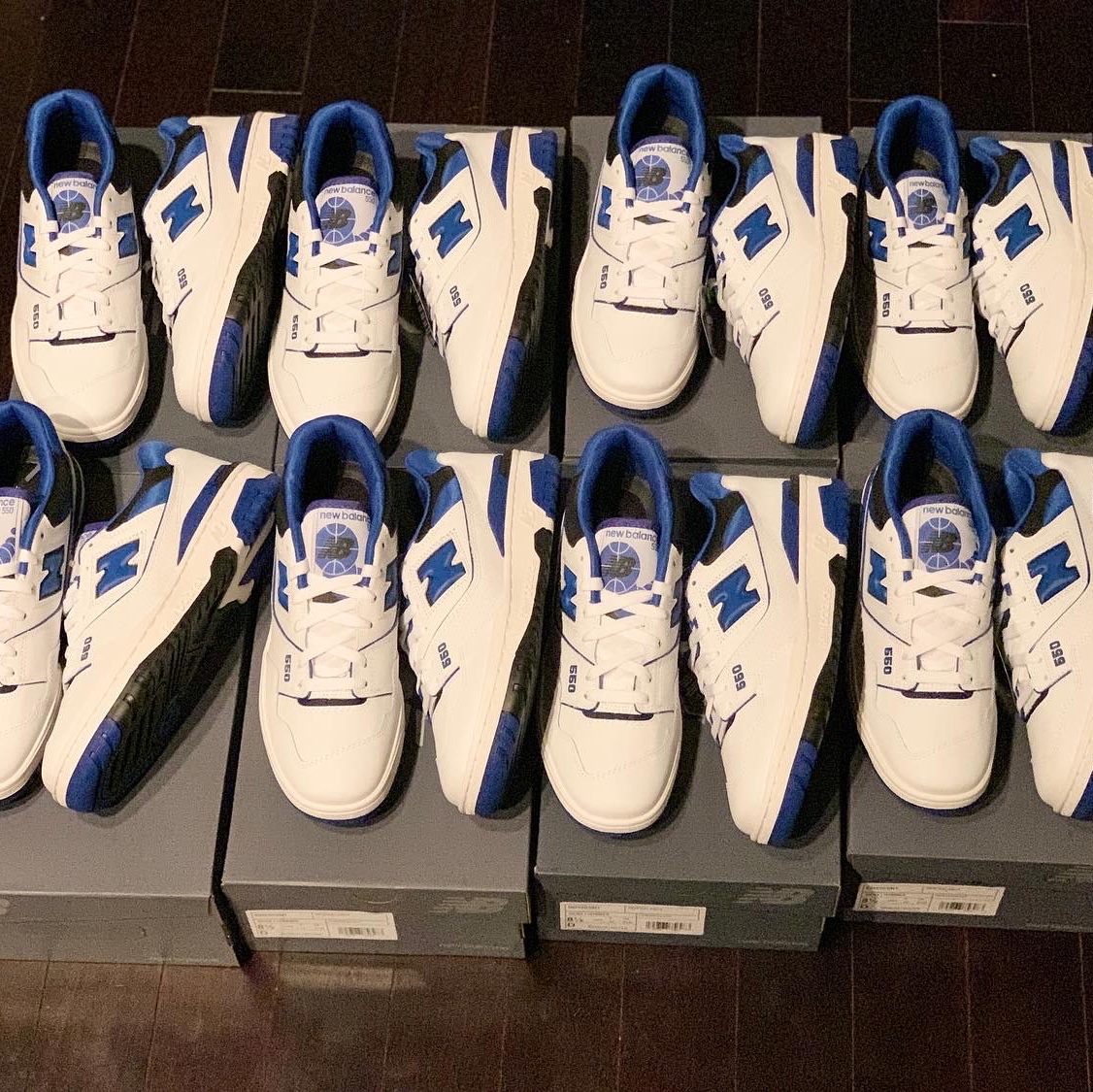 New Balance 550 White Blue - 2E Wide 착용 스타일 - 2