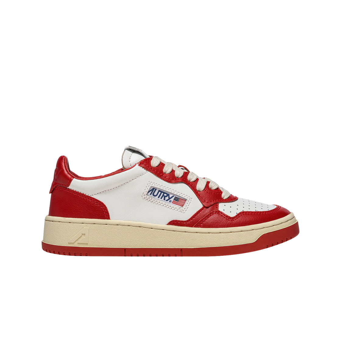 (W) 오트리 메달리스트 로우 레더 스니커즈 레드 화이트((W) Autry Medalist Low Leather Sneakers Red White)