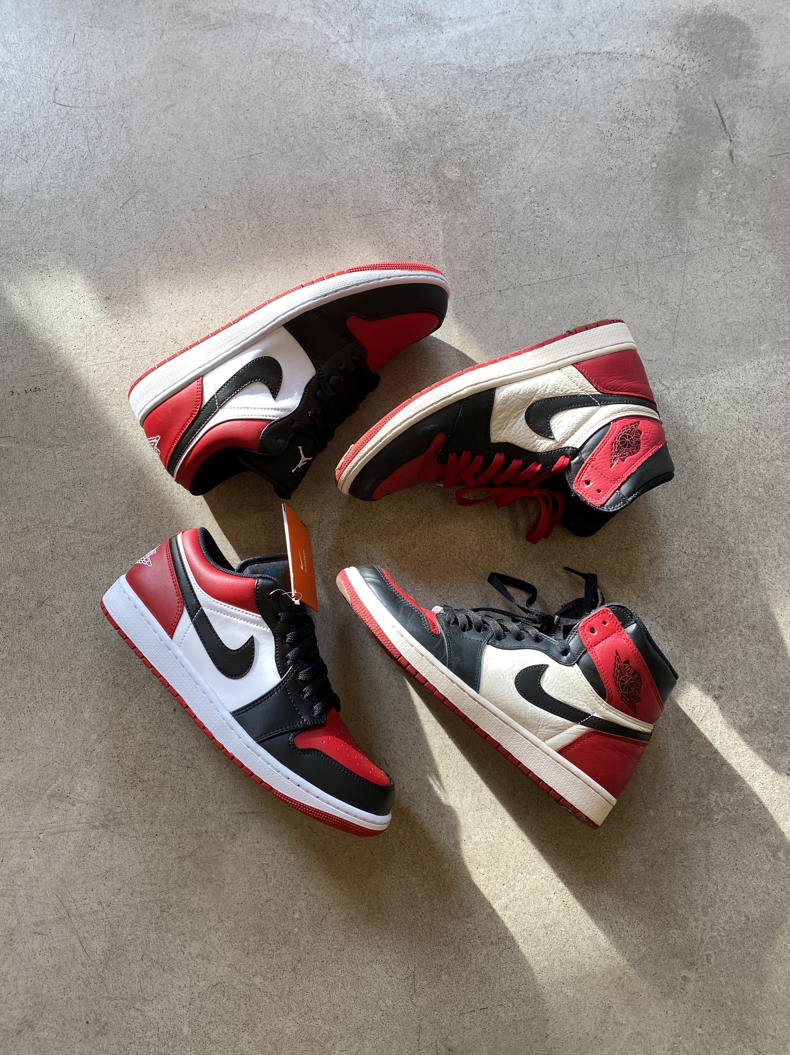 Jordan 1 Low Bred Toe, Jordan 1 Retro High OG Bred Toe 착용 스타일 - 1