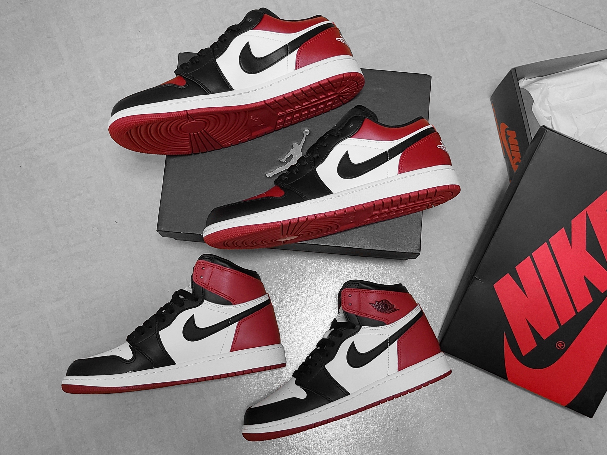 (GS) Jordan 1 Retro High OG Black Toe 2016, Jordan 1 Low Bred Toe 착용 스타일 - 2