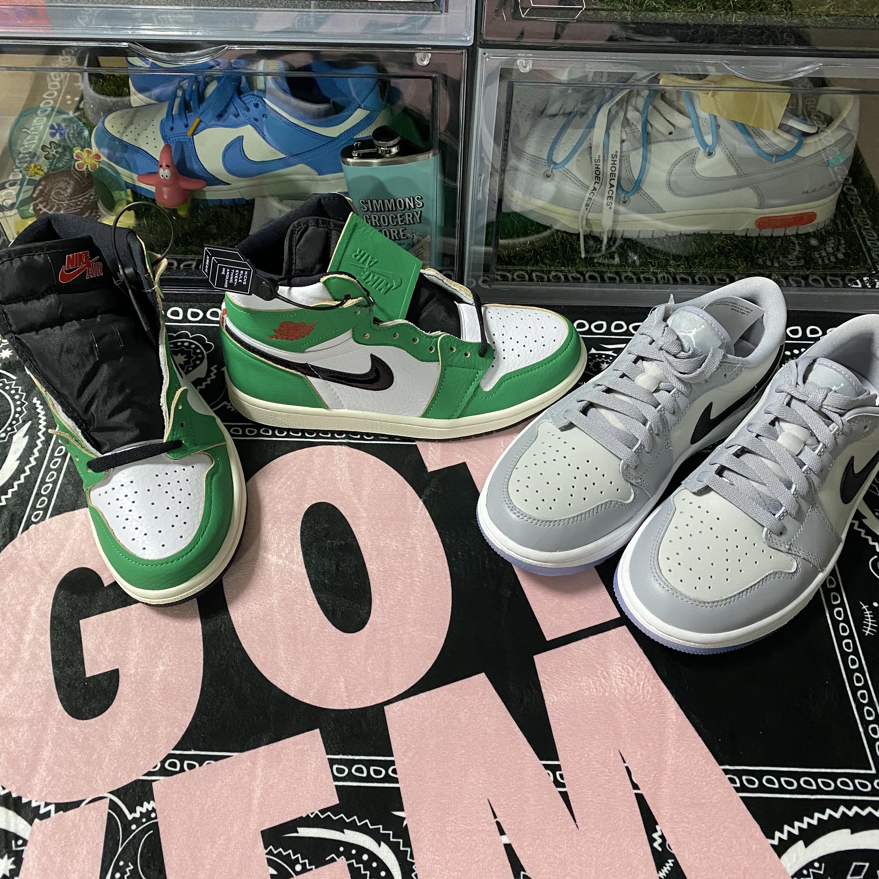 (W) Jordan 1 Retro High OG Lucky Green, Jordan 1 Low Golf Wolf Grey 착용 스타일