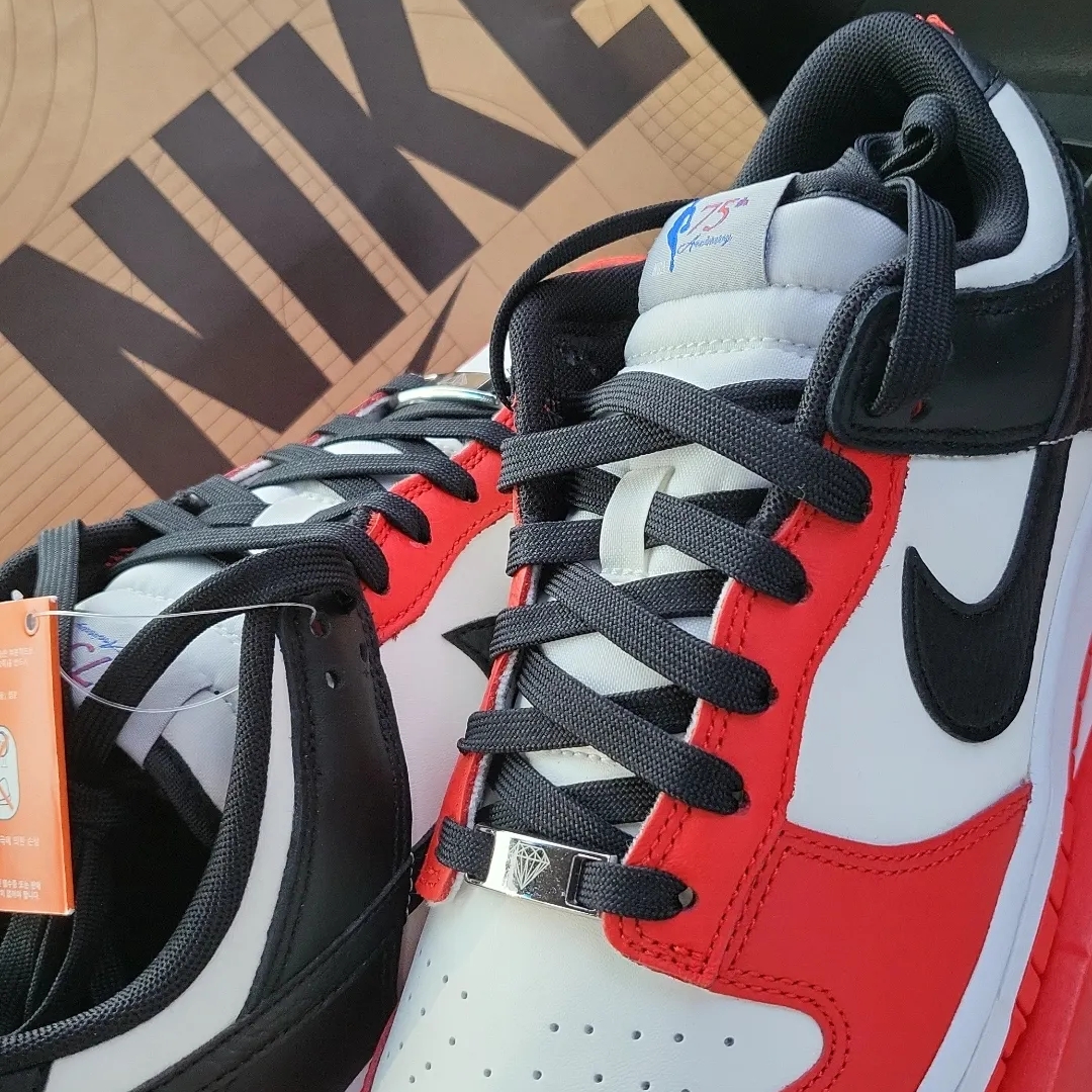 Nike x NBA Dunk Low Retro EMB Black and Chile Red 착용 스타일