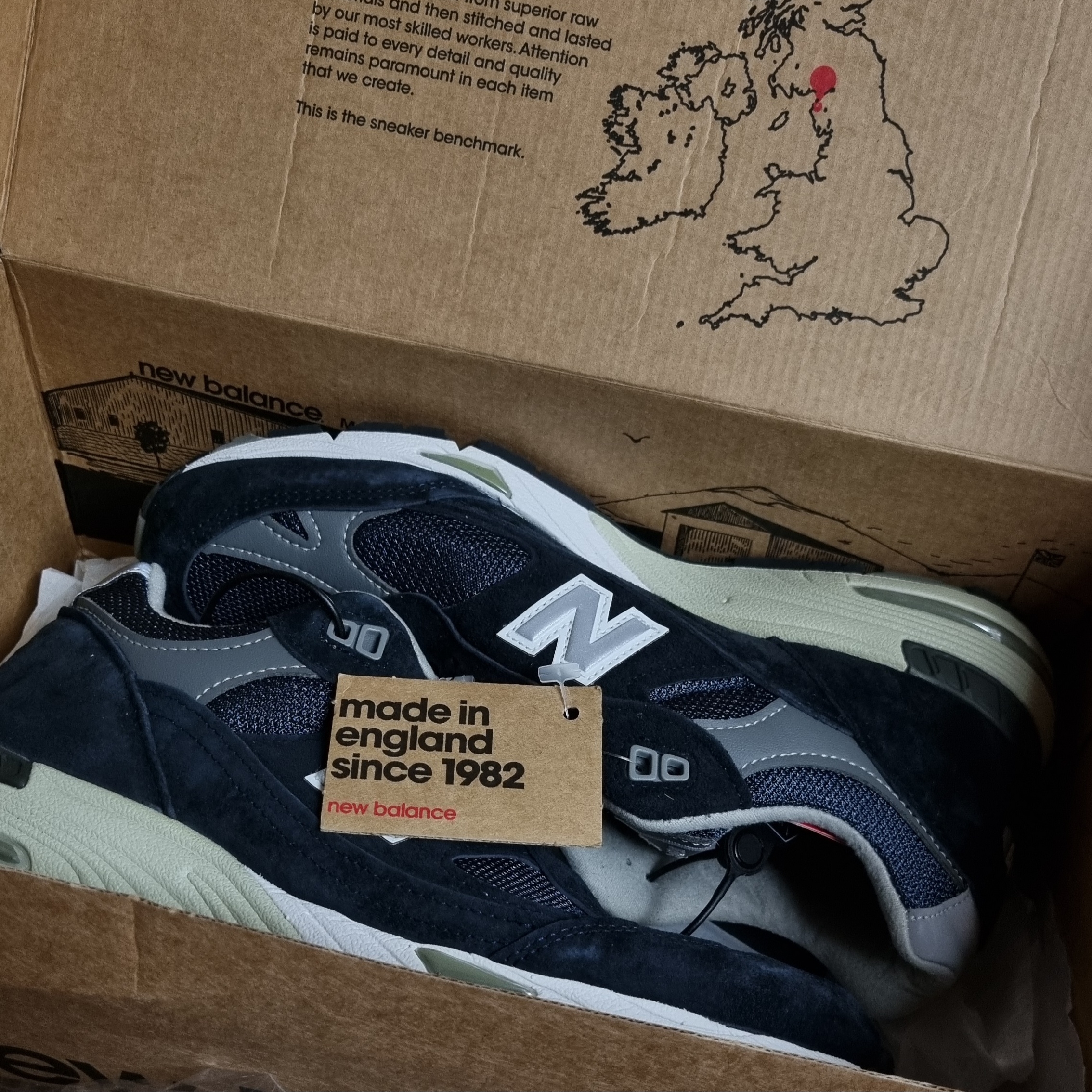 (W) New Balance 991 Made in UK Navy 착용 스타일 - 1