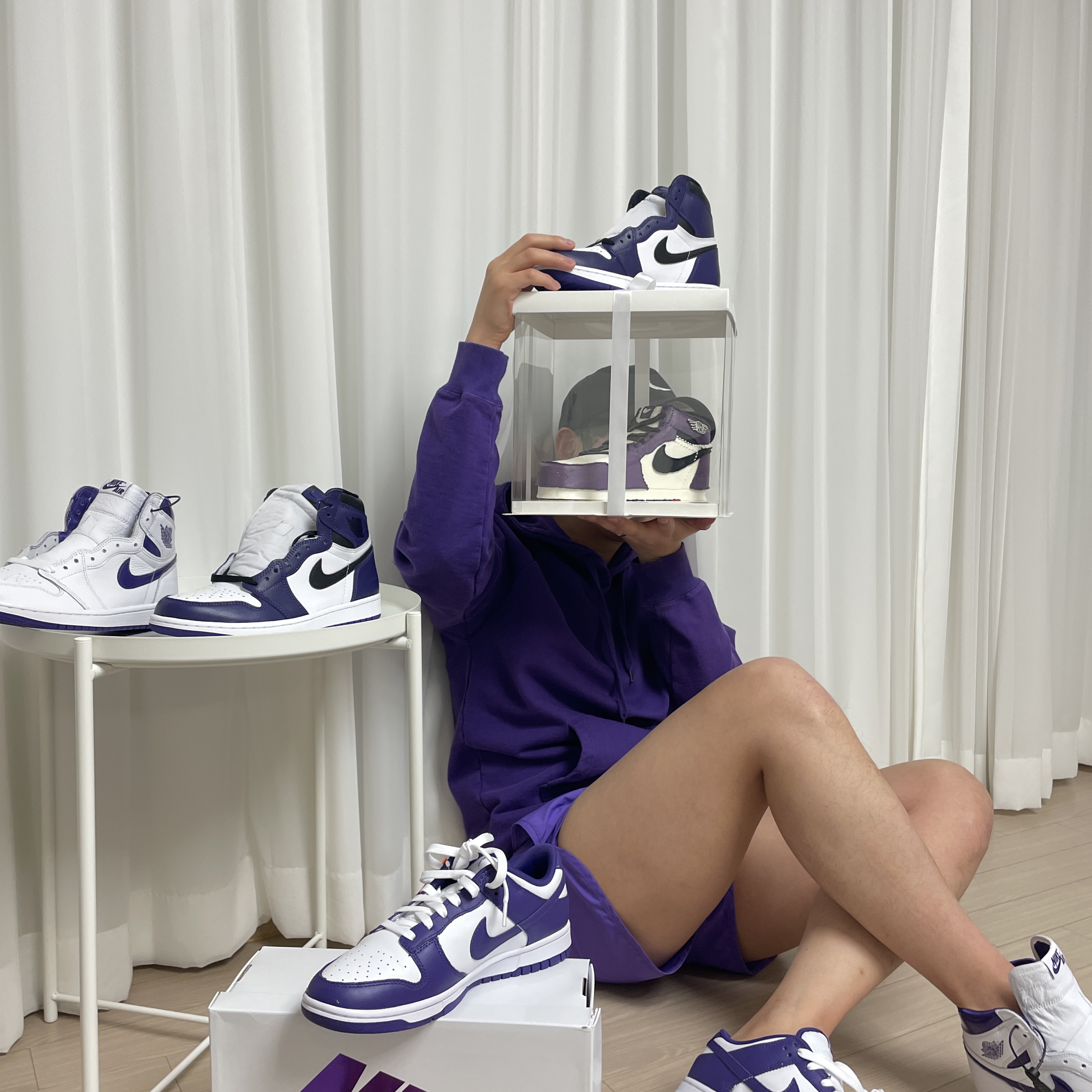 Nike Dunk Low Retro Championship Court Purple, Jordan 1 Retro High OG Court Purple 2020 착용 스타일 - 1
